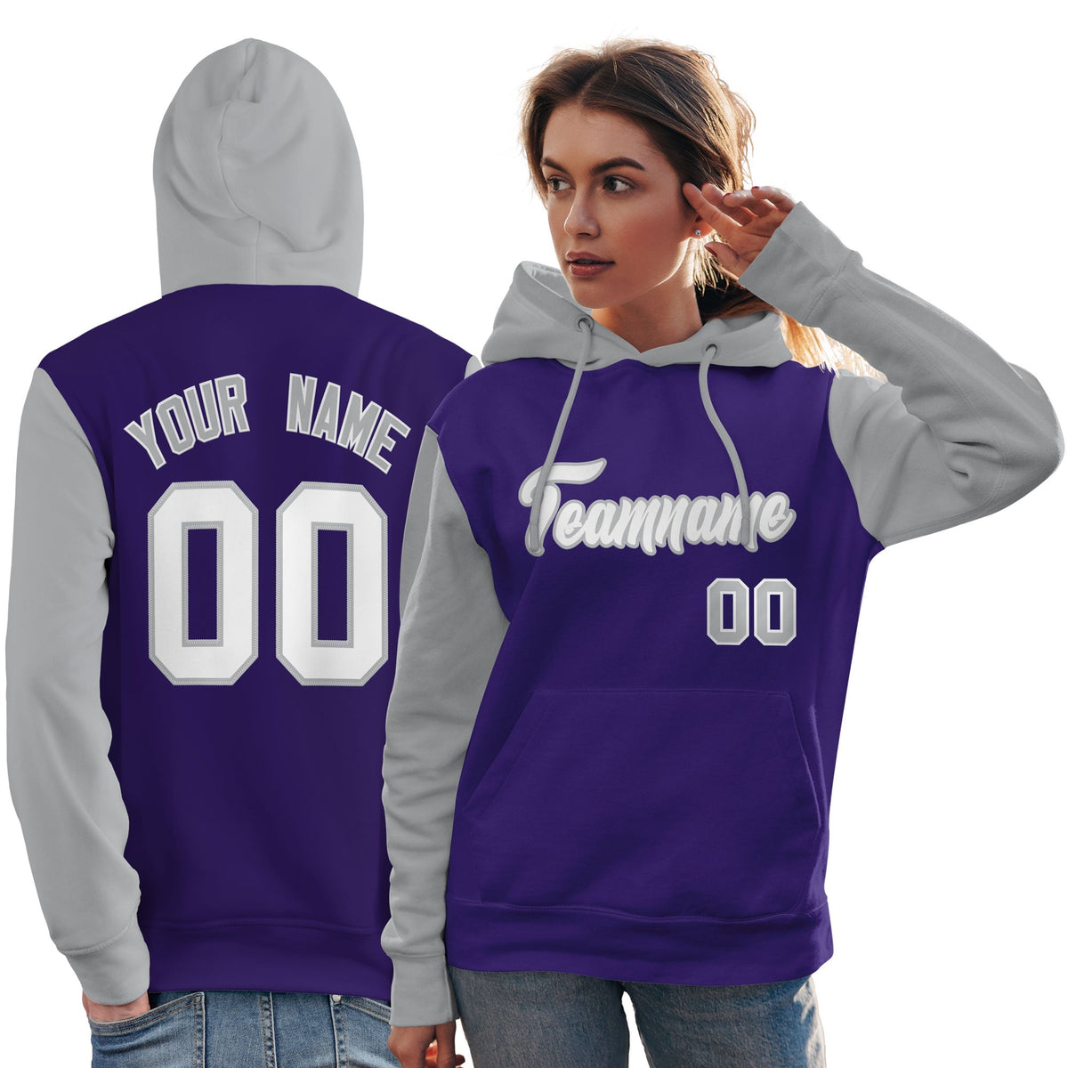 Custom Purple White-Gray Raglan Sleeves Pullover Personalized Team Sweatshirt Hoodie| KXKSHOP