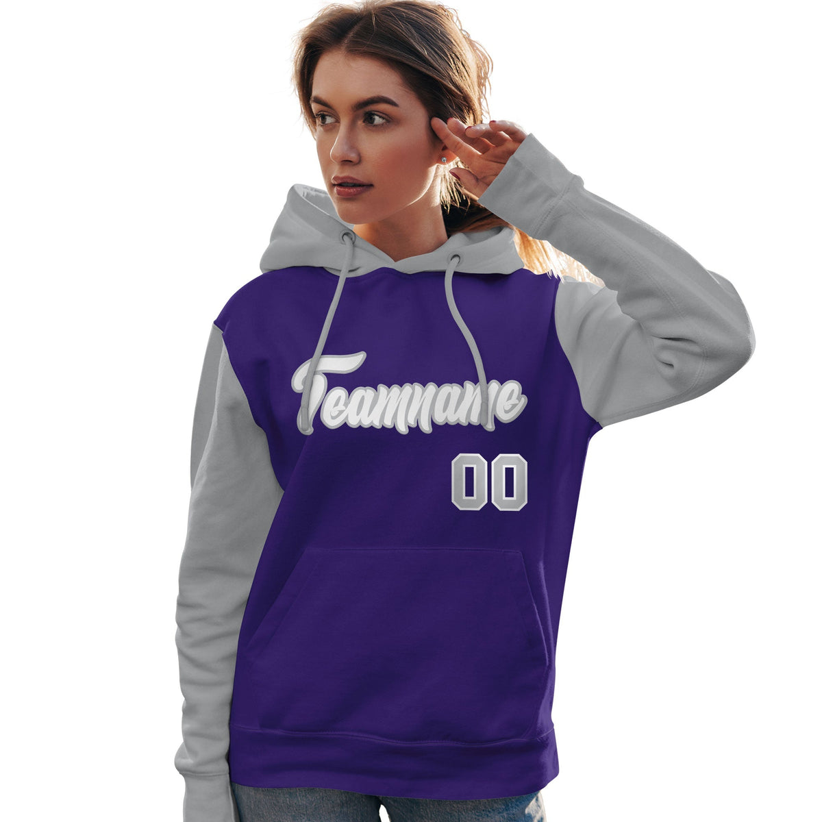 Custom Purple White-Gray Raglan Sleeves Pullover Personalized Team Sweatshirt Hoodie| KXKSHOP