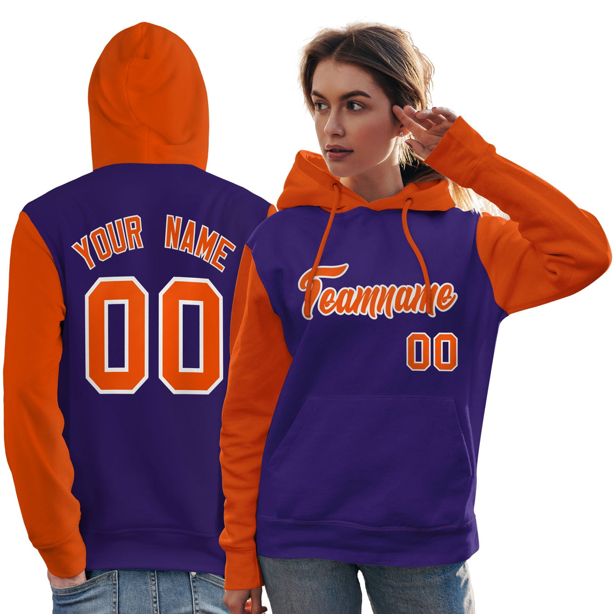 Custom Purple Orange-White Raglan Sleeves Pullover Personalized Team Sweatshirt Hoodie| KXKSHOP