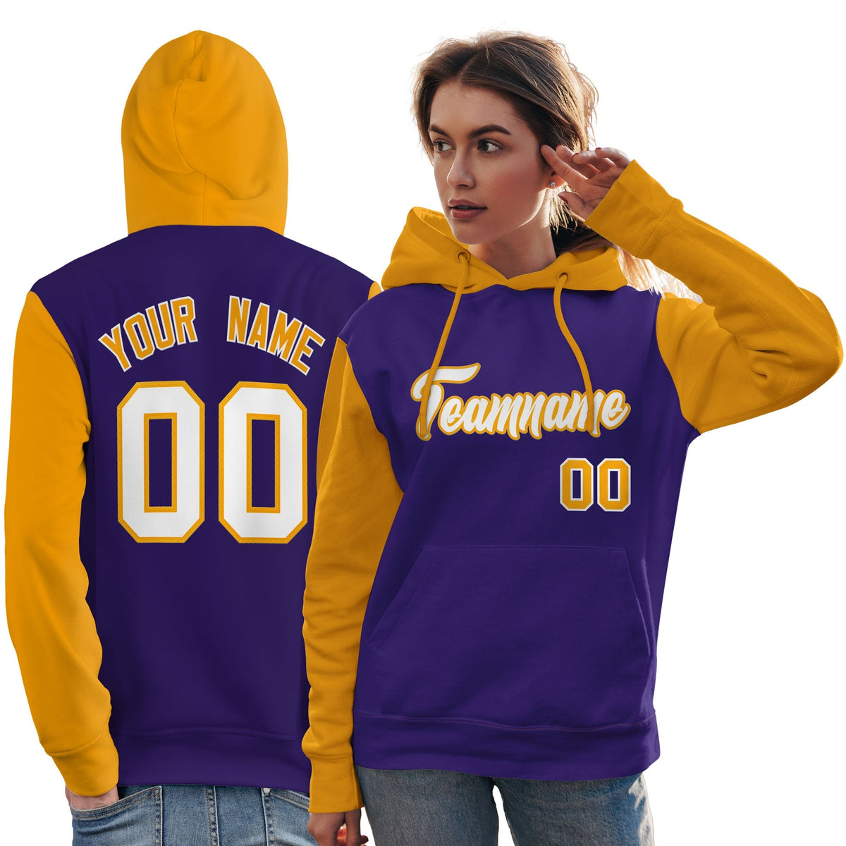 Custom Purple White-Gold Raglan Sleeves Pullover Personalized Team Sweatshirt Hoodie| KXKSHOP
