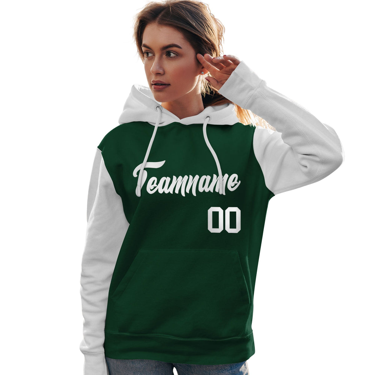 Custom Green White Raglan Sleeves Pullover Personalized Team Sweatshirt Hoodie| KXKSHOP