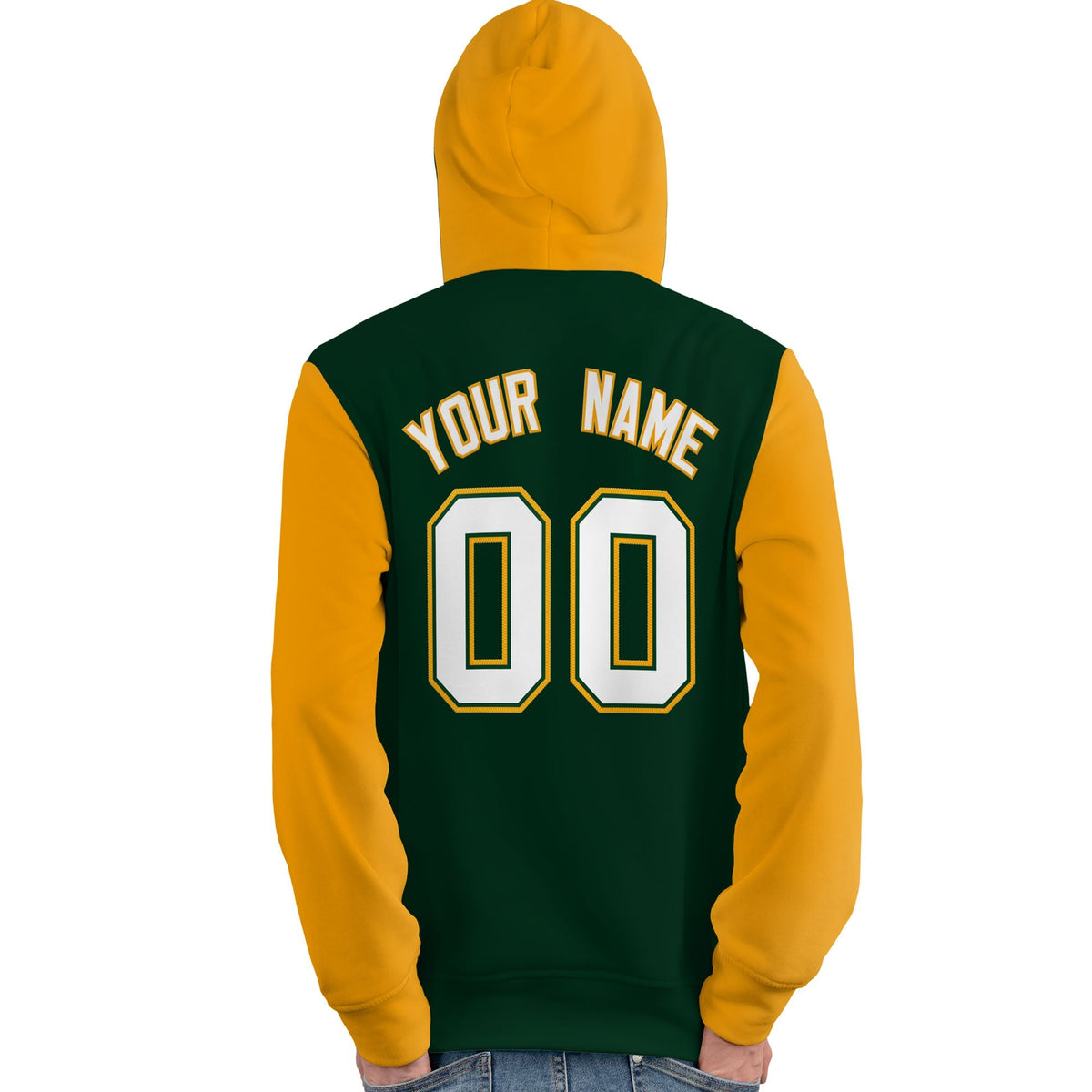 Custom Green White-Gold Raglan Sleeves Pullover Personalized Team Sweatshirt Hoodie| KXKSHOP