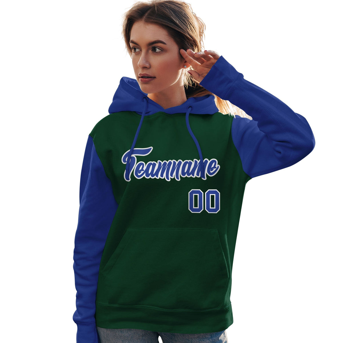 Custom Green Royal-White Raglan Sleeves Pullover Personalized Team Sweatshirt Hoodie| KXKSHOP