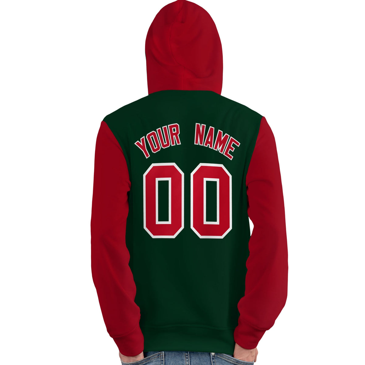 Custom Green Red-White Raglan Sleeves Pullover Personalized Team Sweatshirt Hoodie| KXKSHOP