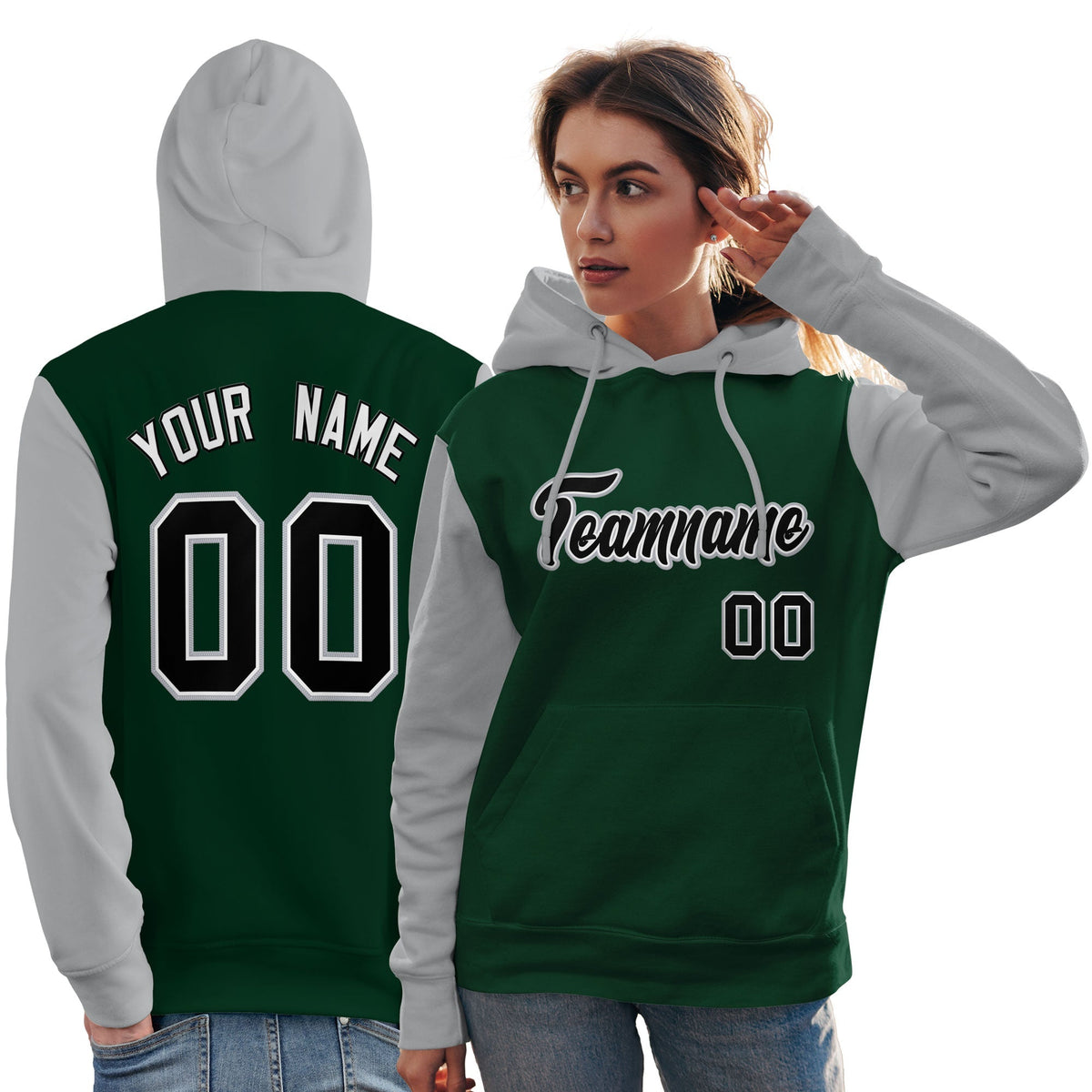 Custom Green Black-Gray Raglan Sleeves Pullover Personalized Team Sweatshirt Hoodie| KXKSHOP