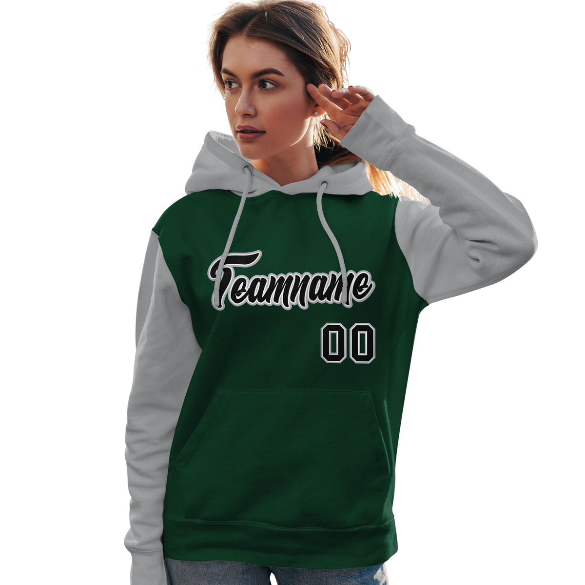 Custom Green Black-Gray Raglan Sleeves Pullover Personalized Team Sweatshirt Hoodie| KXKSHOP