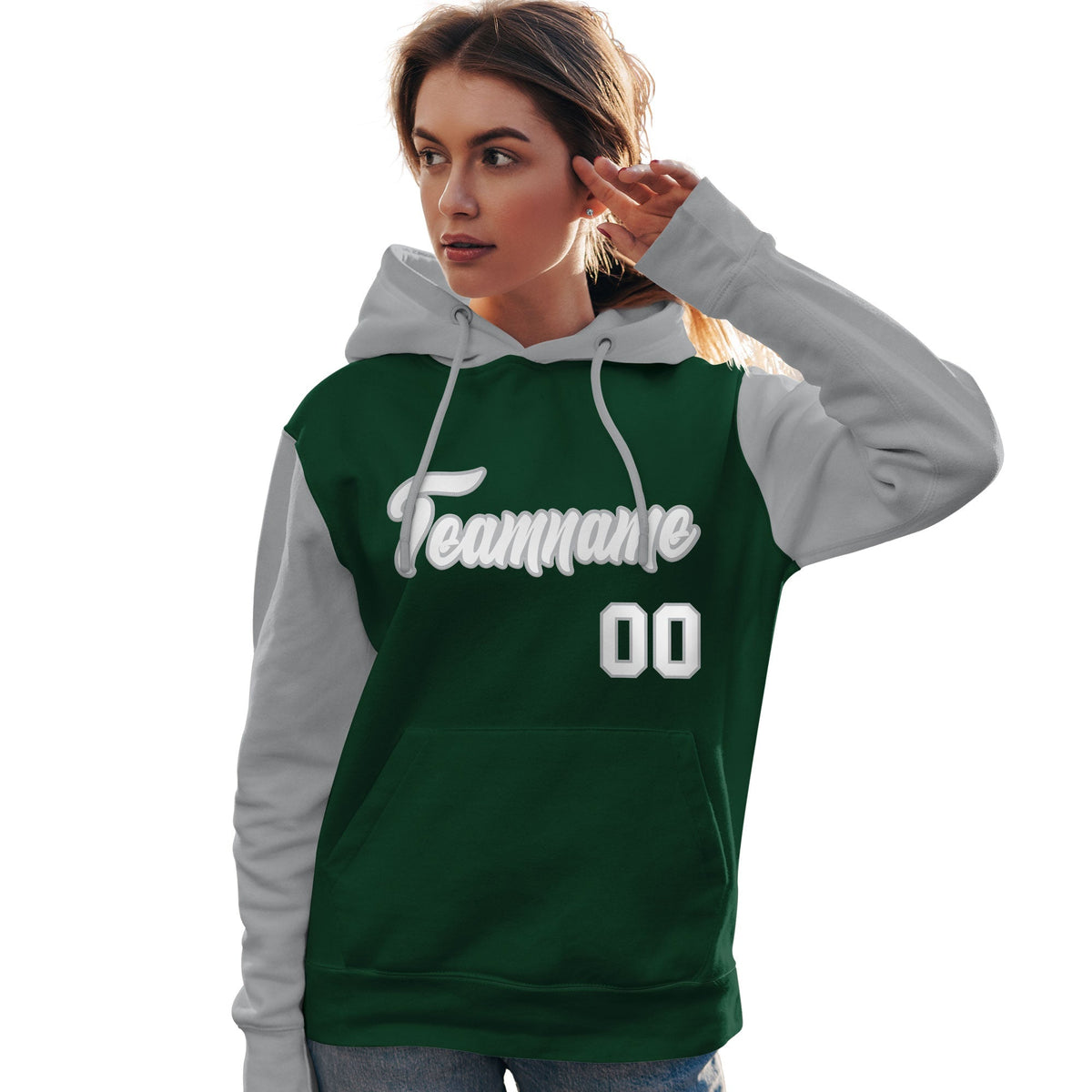 Custom Green White-Gray Raglan Sleeves Pullover Personalized Team Sweatshirt Hoodie| KXKSHOP