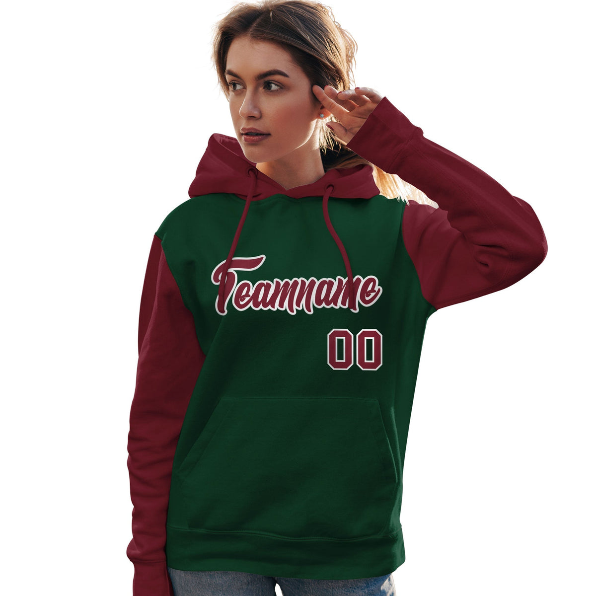 Custom Green Crimson-White Raglan Sleeves Pullover Personalized Team Sweatshirt Hoodie| KXKSHOP