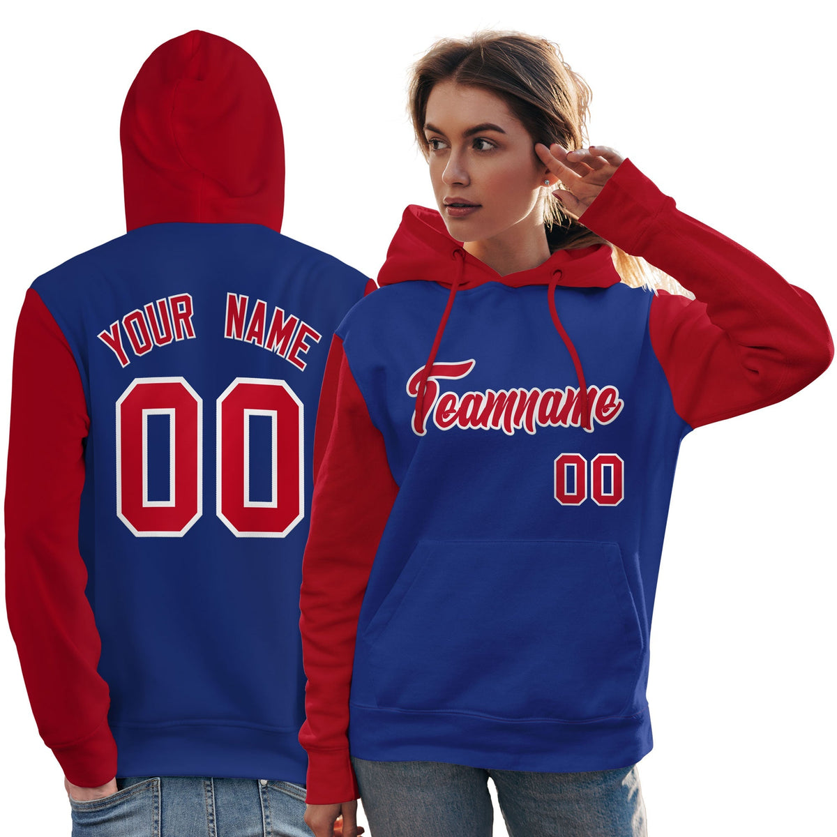 Custom Royal Red-White Raglan Sleeves Pullover Personalized Team Sweatshirt Hoodie| KXKSHOP