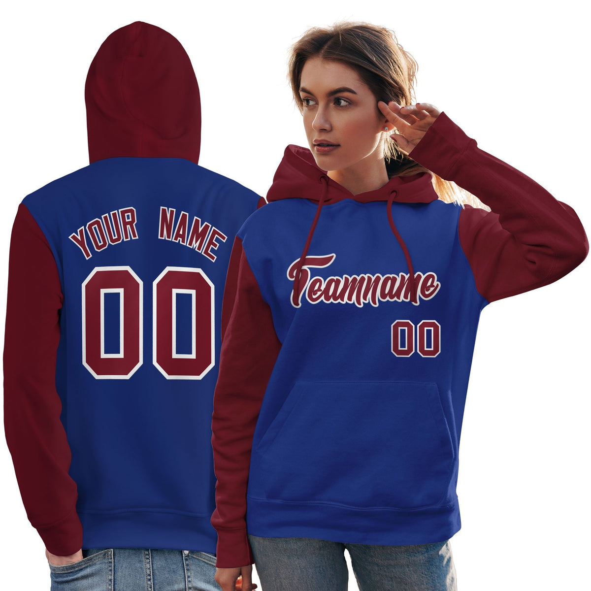Custom Royal Crimson-White Raglan Sleeves Pullover Personalized Team Sweatshirt Hoodie| KXKSHOP
