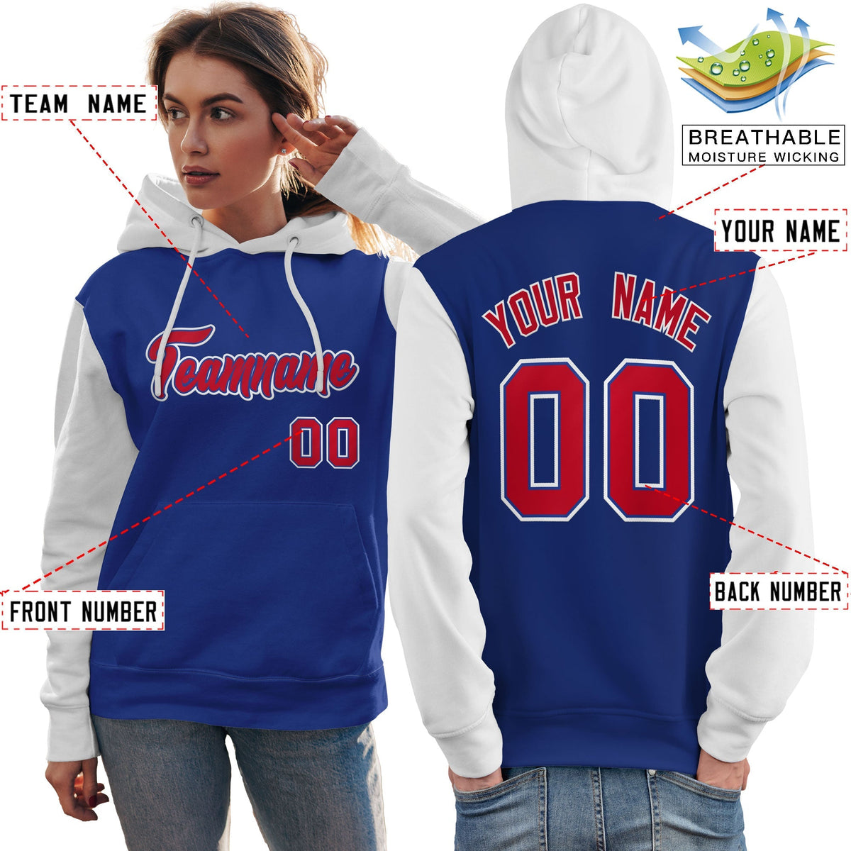 Custom Royal Red-White Raglan Sleeves Pullover Personalized Team Sweatshirt Hoodie| KXKSHOP