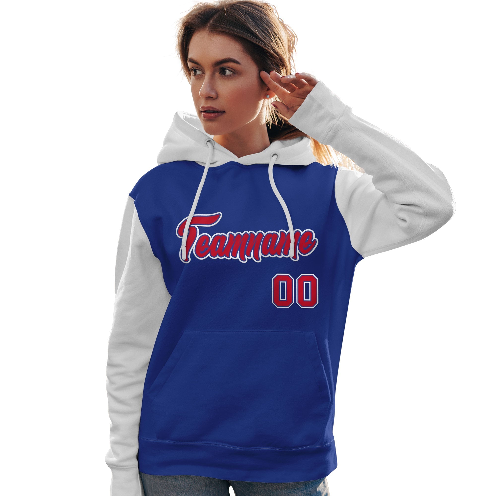 Custom Royal Red-White Raglan Sleeves Pullover Personalized Team Sweatshirt Hoodie| KXKSHOP