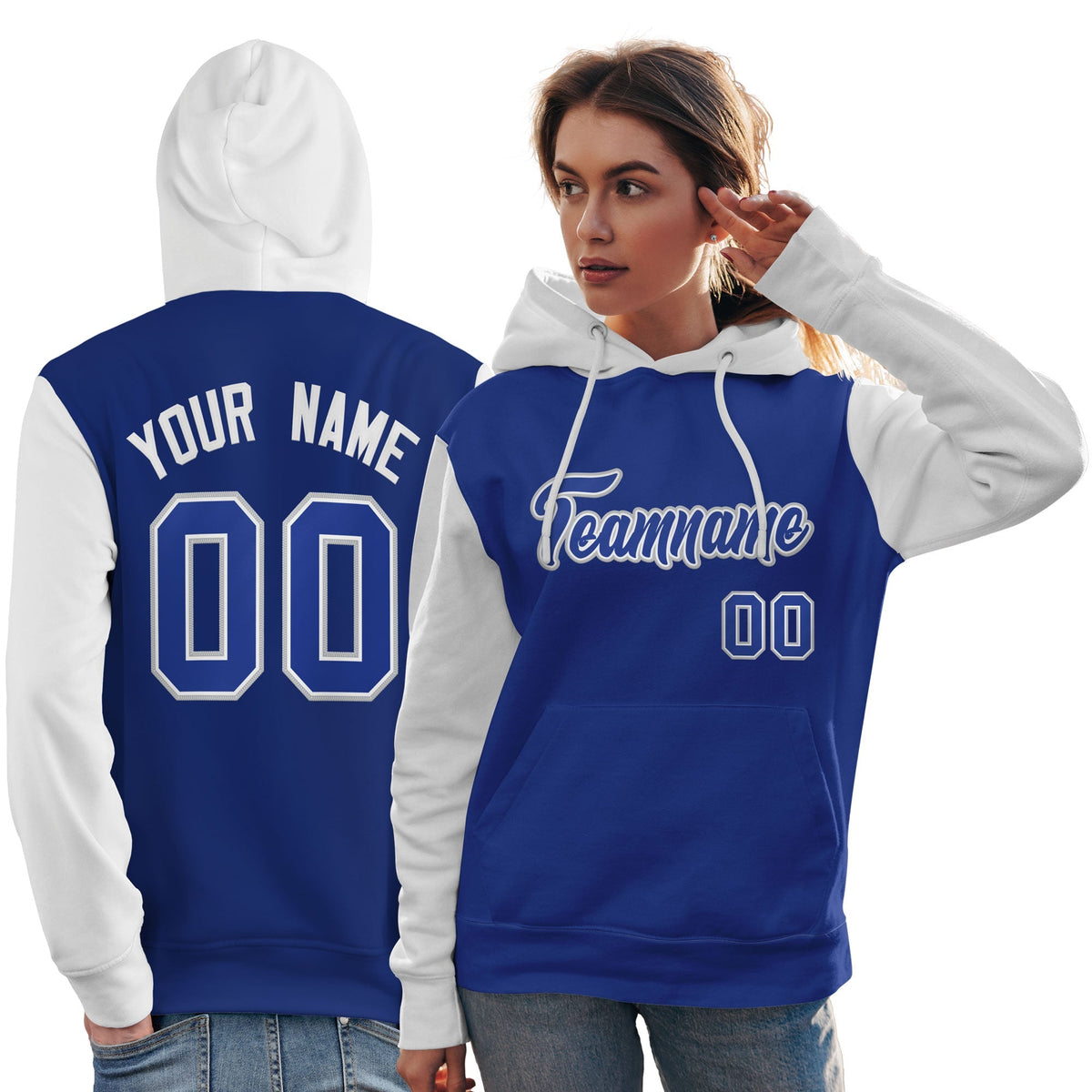 Custom Royal White-Gray Raglan Sleeves Pullover Personalized Team Sweatshirt Hoodie| KXKSHOP