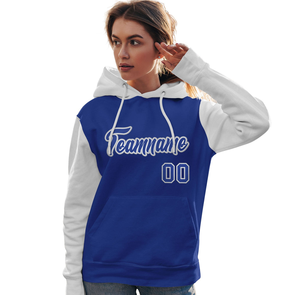 Custom Royal White-Gray Raglan Sleeves Pullover Personalized Team Sweatshirt Hoodie| KXKSHOP