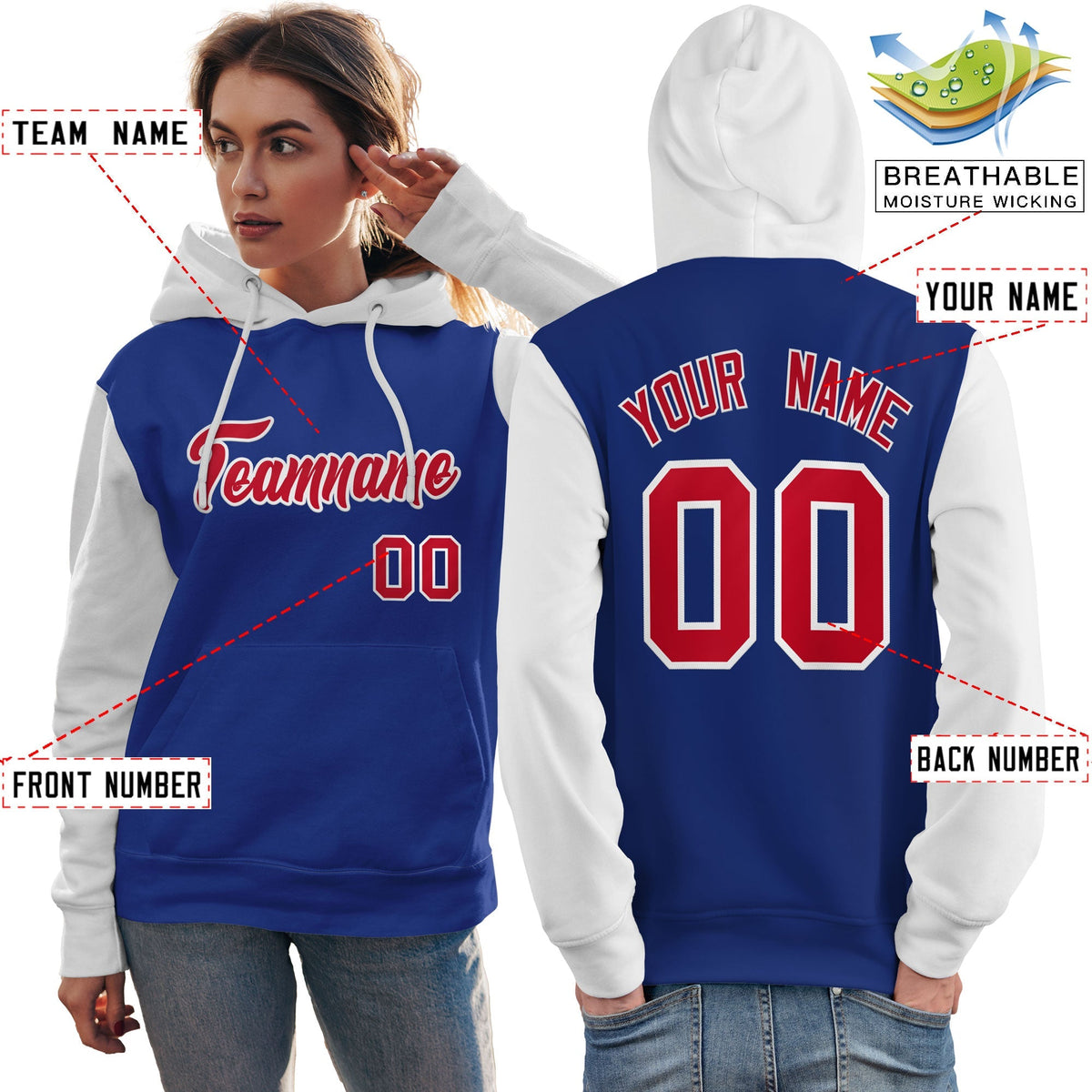 Custom Royal Red-White Raglan Sleeves Pullover Personalized Team Sweatshirt Hoodie| KXKSHOP