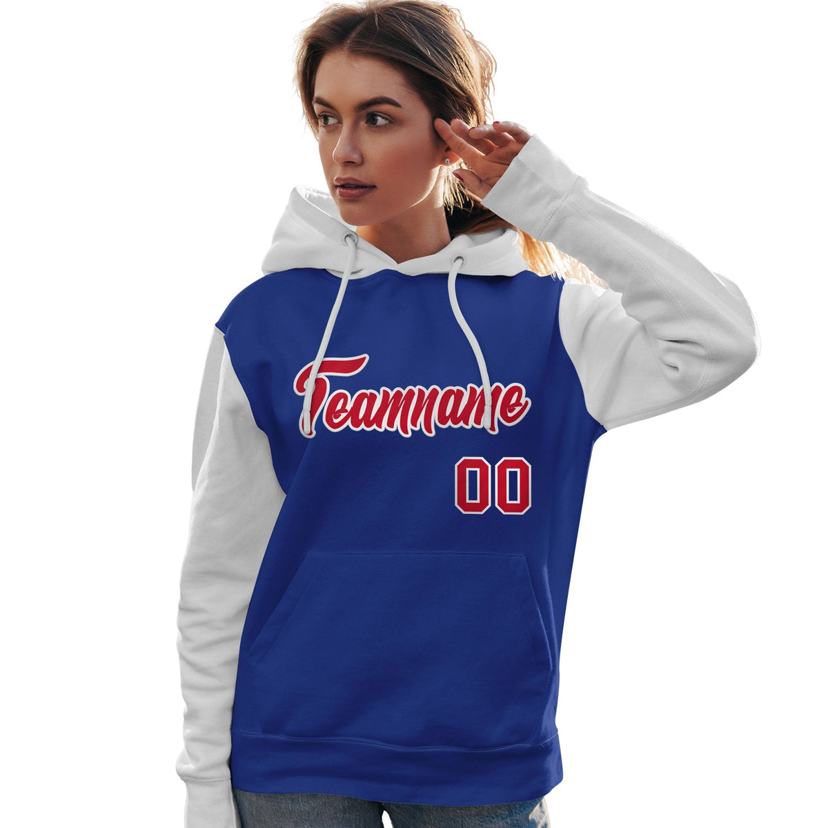 Custom Royal Red-White Raglan Sleeves Pullover Personalized Team Sweatshirt Hoodie| KXKSHOP