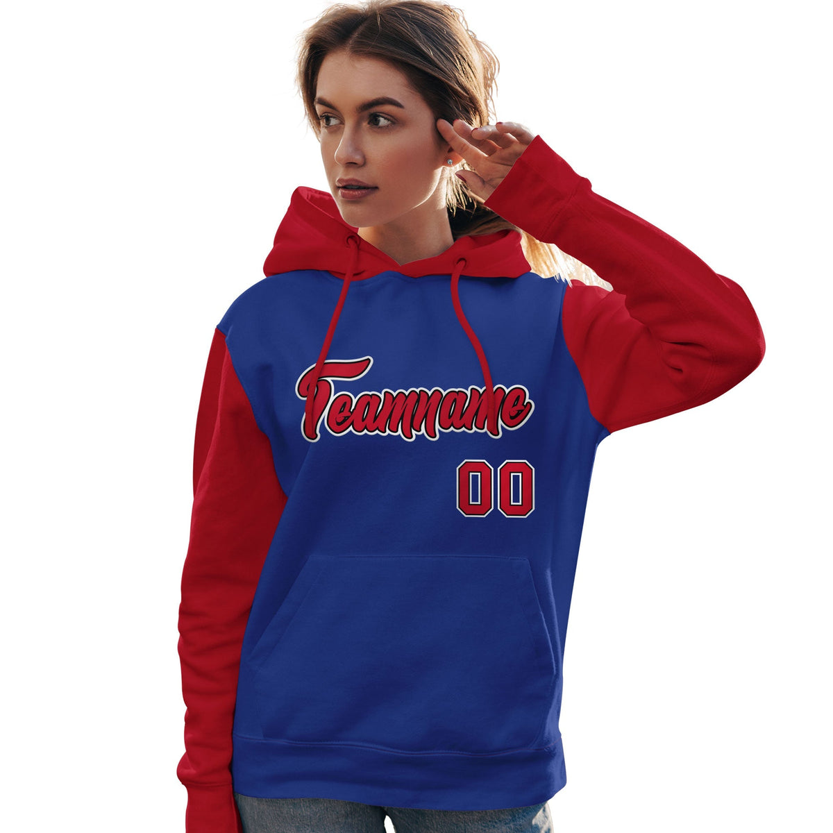 Custom Royal Red-White Raglan Sleeves Pullover Personalized Team Sweatshirt Hoodie| KXKSHOP
