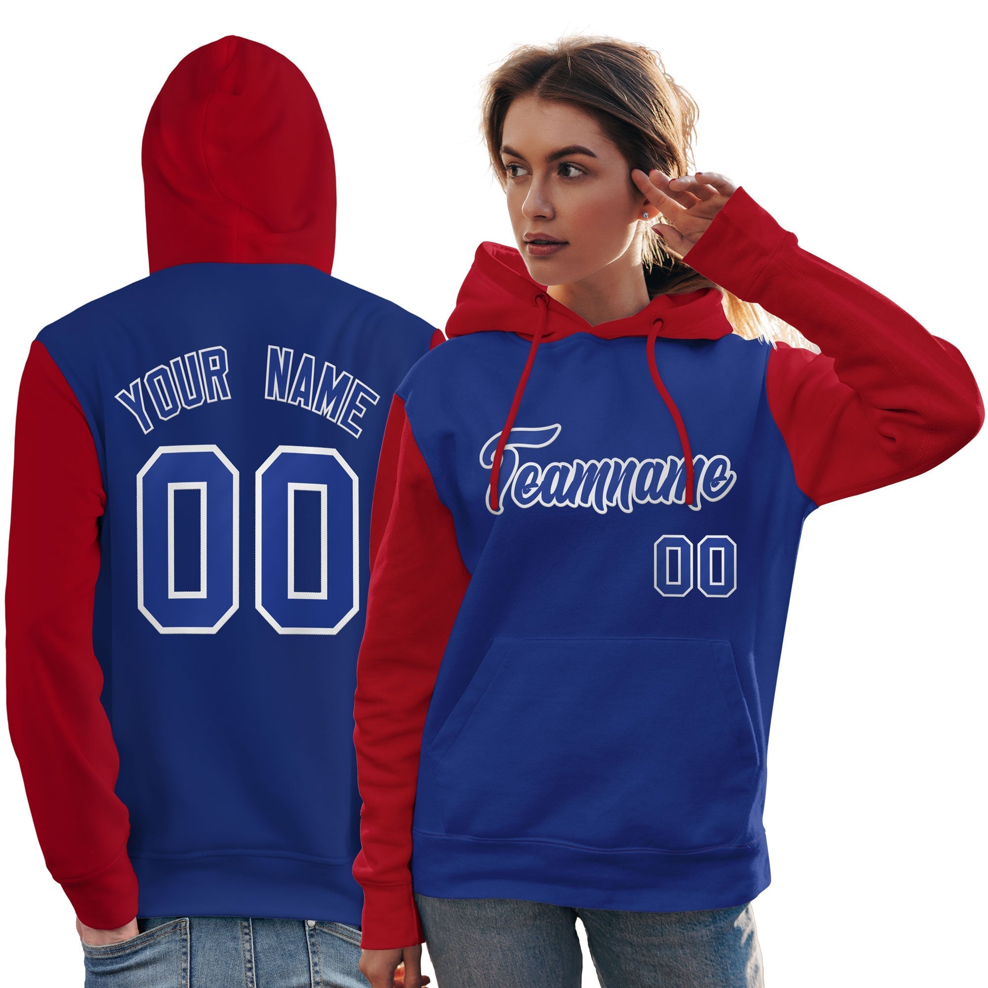 Custom Royal White-Red Raglan Sleeves Pullover Personalized Team Sweatshirt Hoodie| KXKSHOP