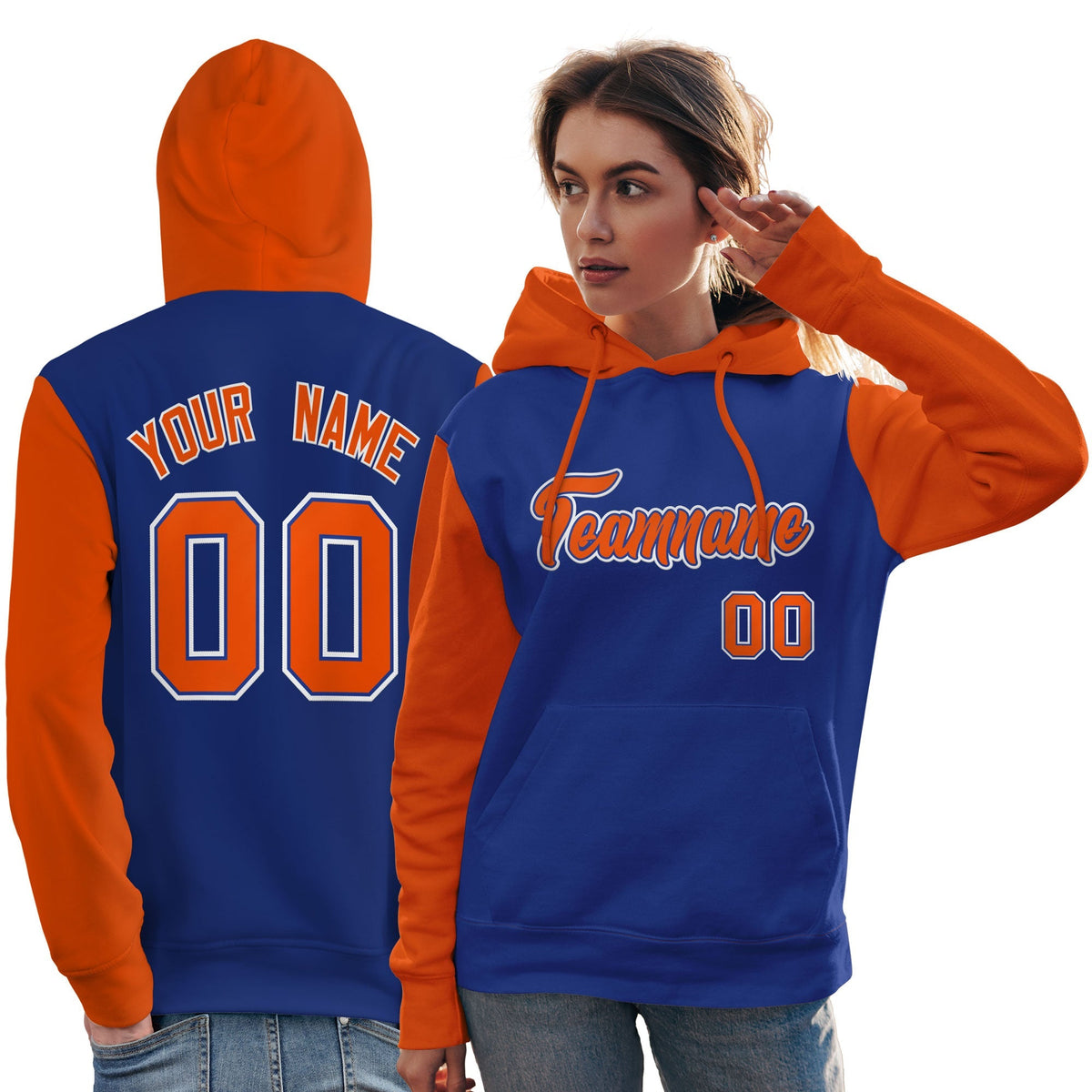 Custom Royal Orange-White Raglan Sleeves Pullover Personalized Team Sweatshirt Hoodie| KXKSHOP
