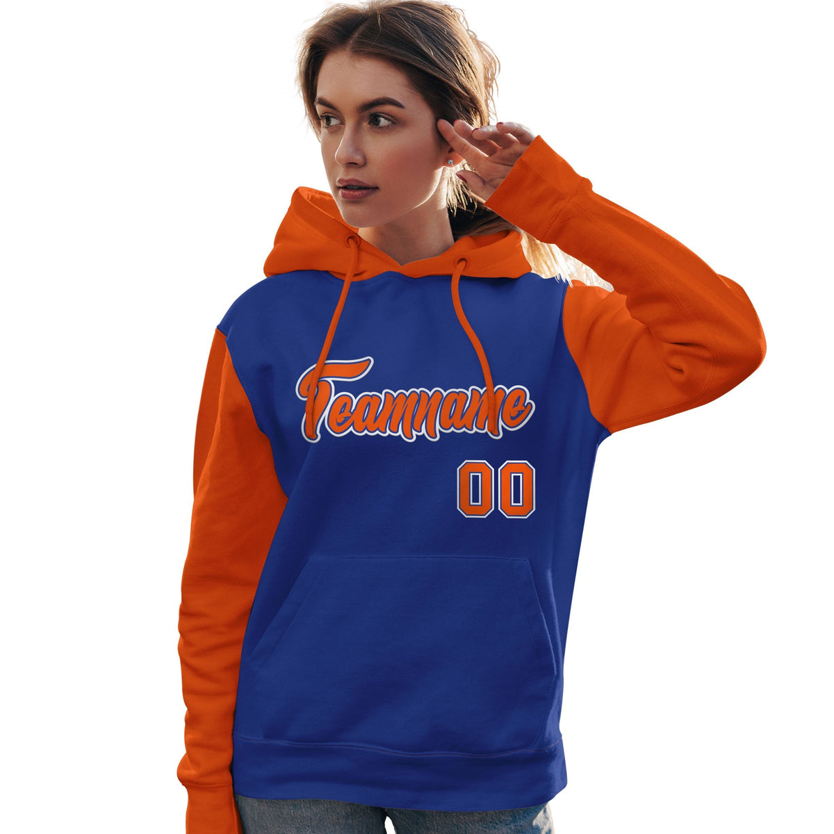 Custom Royal Orange-White Raglan Sleeves Pullover Personalized Team Sweatshirt Hoodie| KXKSHOP