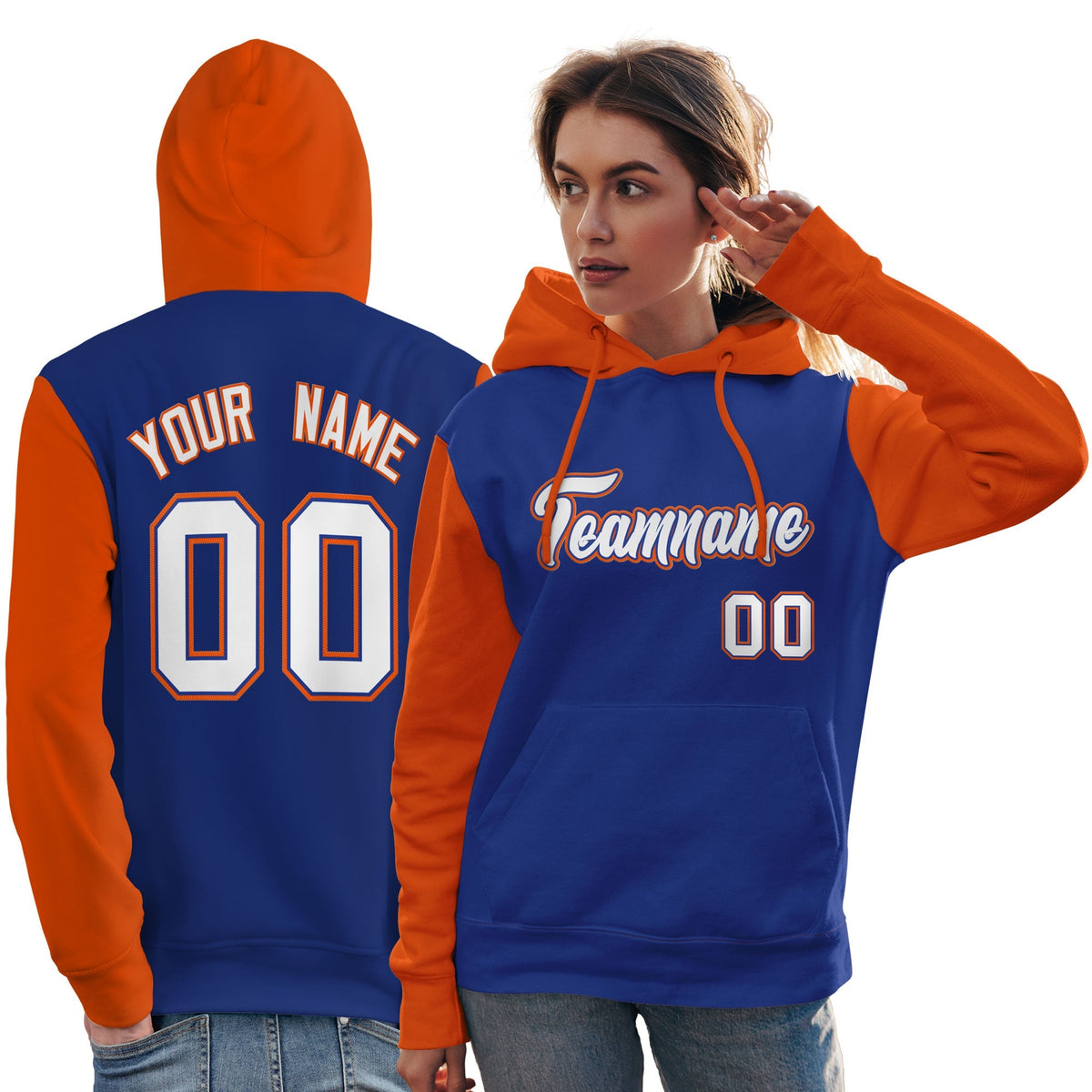 Custom Royal White-Orange Raglan Sleeves Pullover Personalized Team Sweatshirt Hoodie| KXKSHOP