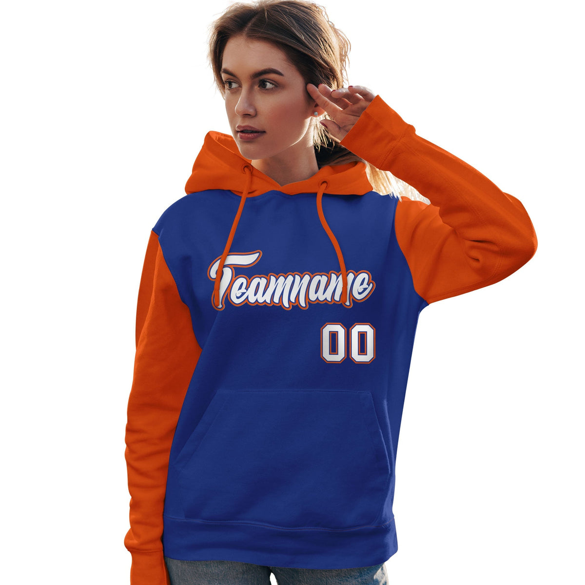 Custom Royal White-Orange Raglan Sleeves Pullover Personalized Team Sweatshirt Hoodie| KXKSHOP