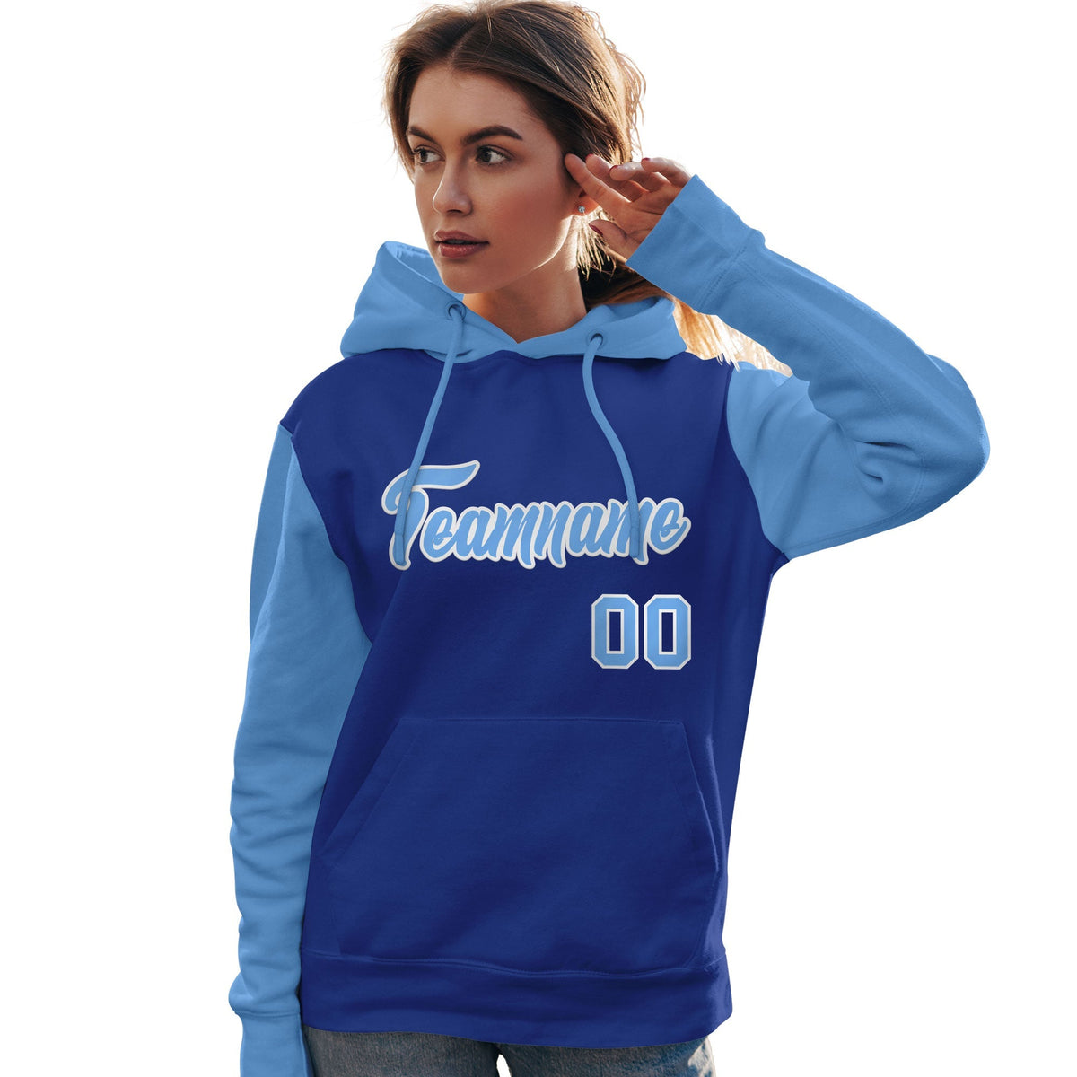 Custom Royal Light Blue-White Raglan Sleeves Pullover Personalized Team Sweatshirt Hoodie| KXKSHOP