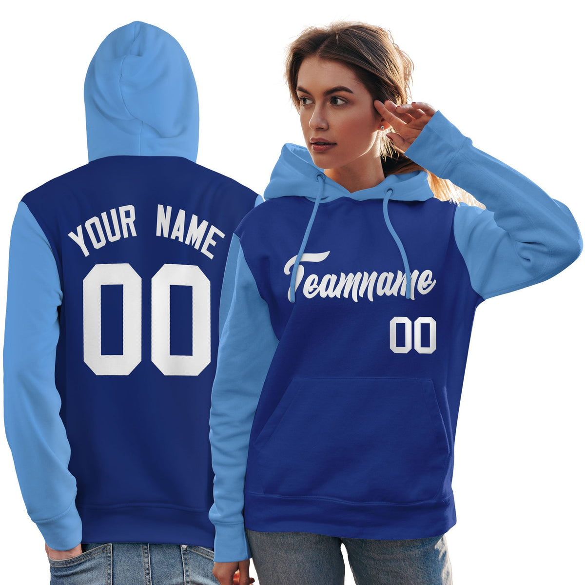 Custom Royal White-Light Blue Raglan Sleeves Pullover Personalized Team Sweatshirt Hoodie| KXKSHOP