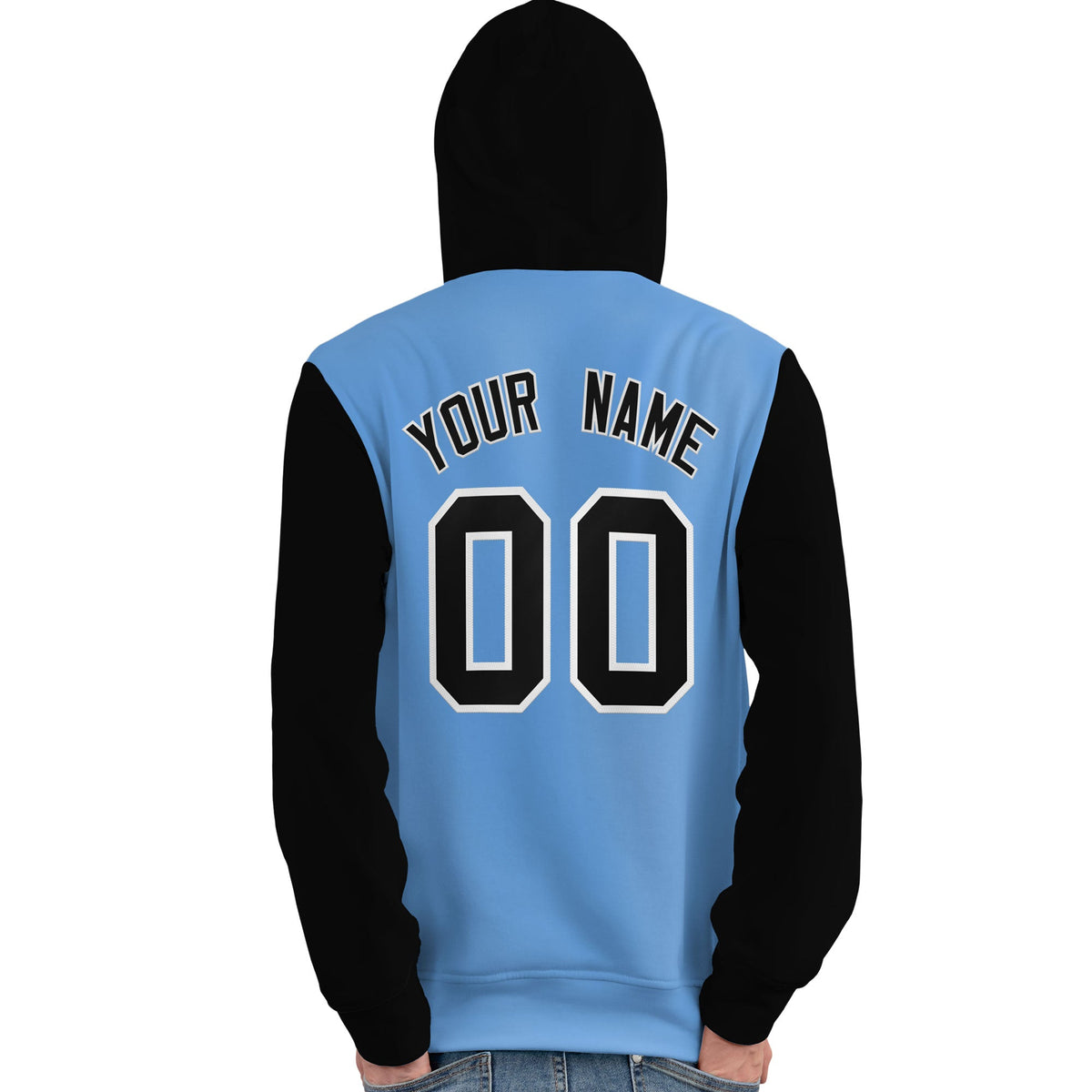 Custom Light Blue Black-White Raglan Sleeves Pullover Personalized Team Sweatshirt Hoodie| KXKSHOP