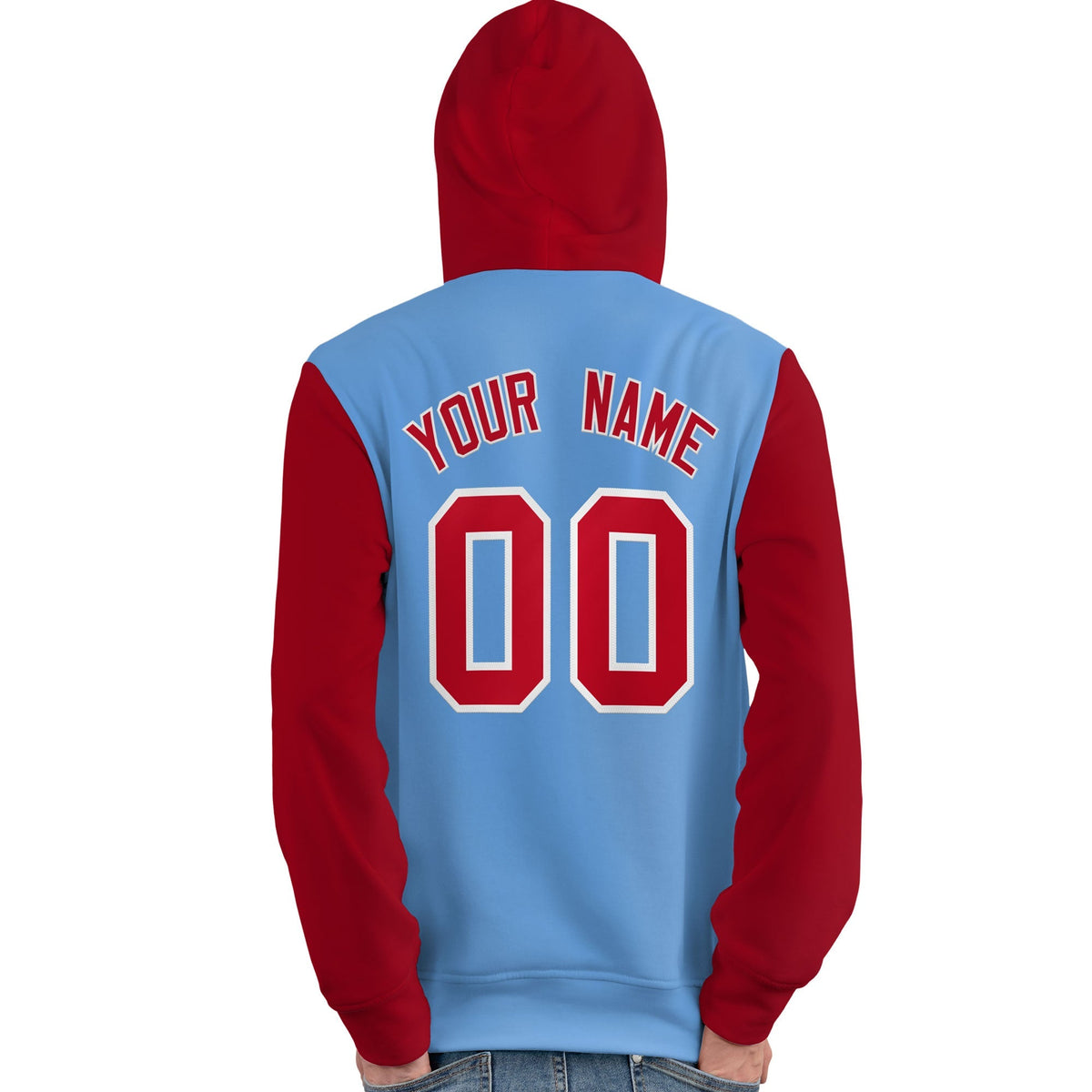 Custom Light Blue Red-White Raglan Sleeves Pullover Personalized Team Sweatshirt Hoodie| KXKSHOP