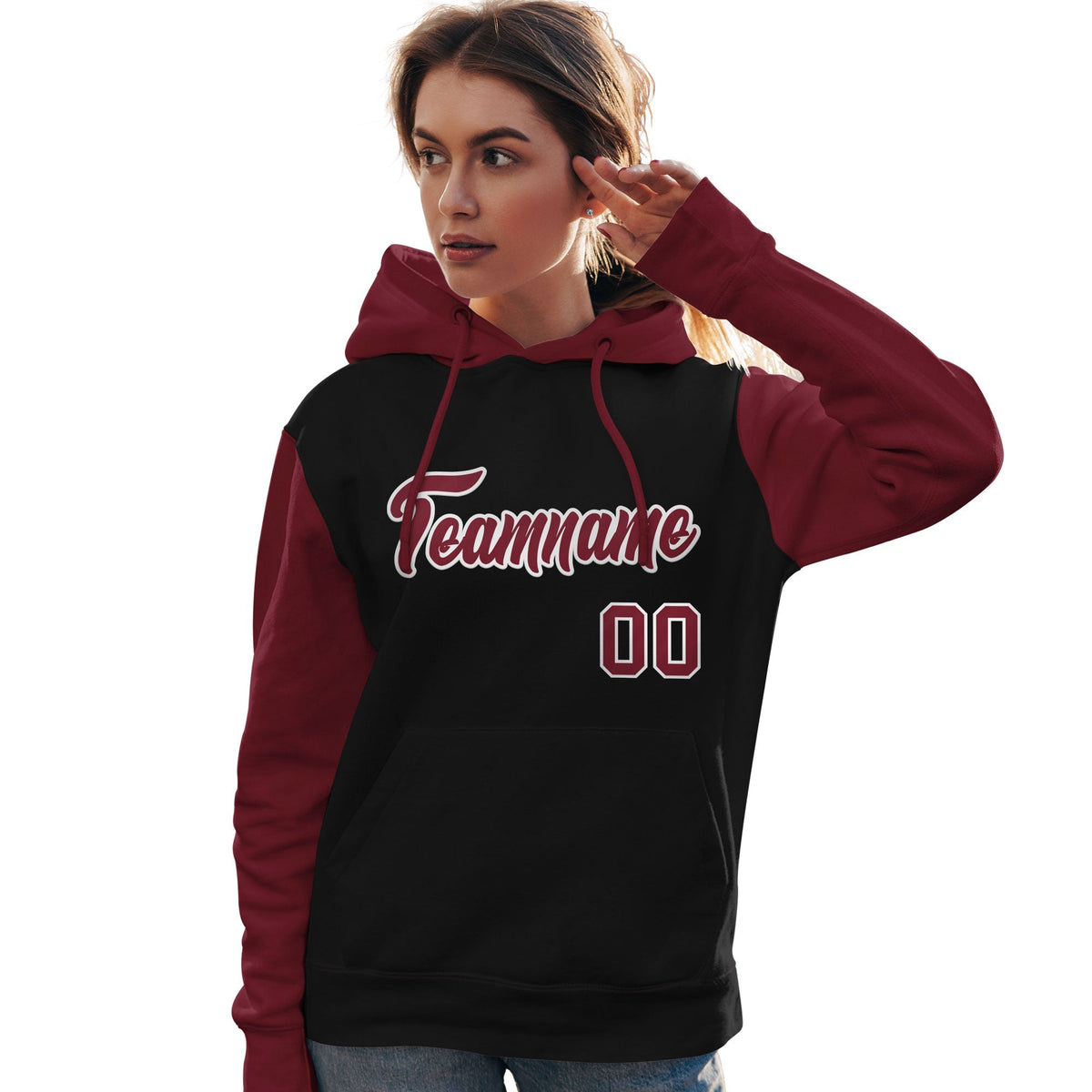 Custom Black Crimson-White Raglan Sleeves Pullover Personalized Team Sweatshirt Hoodie| KXKSHOP