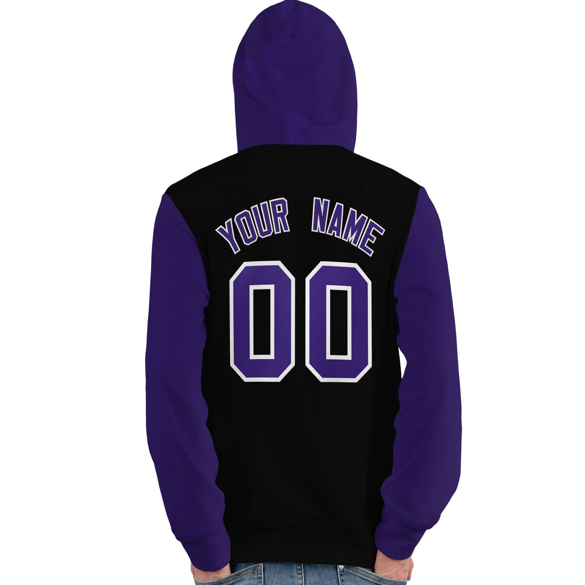 Custom Black Purple-White Raglan Sleeves Pullover Personalized Team Sweatshirt Hoodie| KXKSHOP