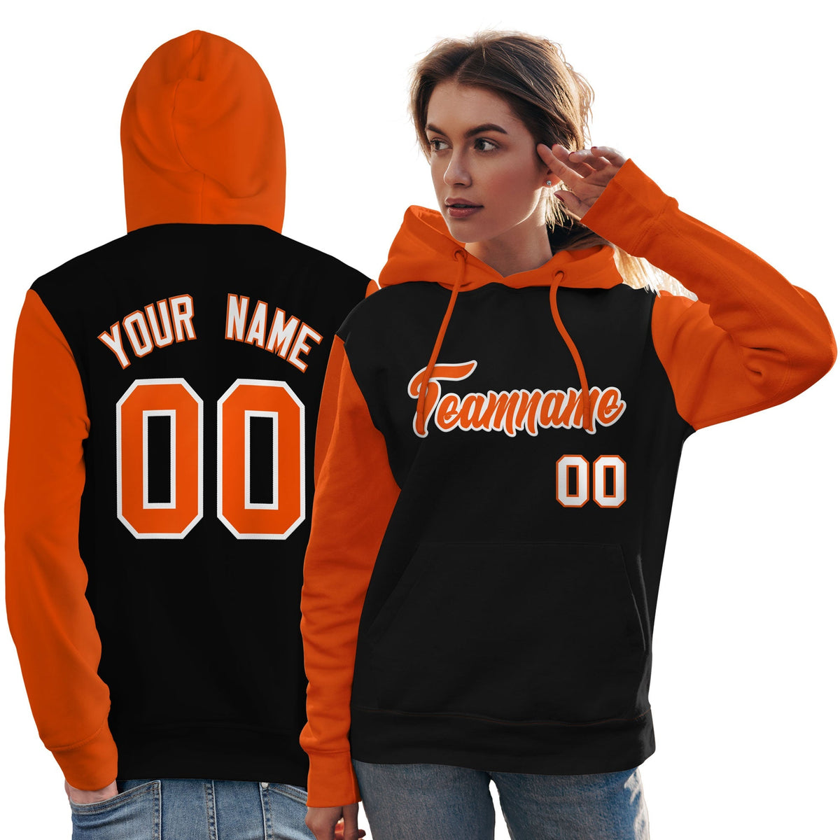 Custom Black Orange-White Raglan Sleeves Pullover Personalized Team Sweatshirt Hoodie| KXKSHOP