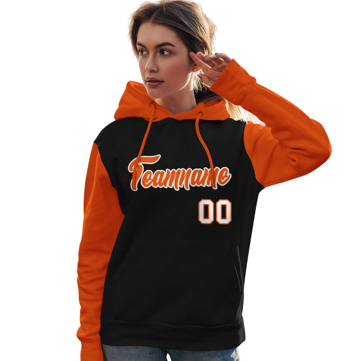 Custom Black Orange-White Raglan Sleeves Pullover Personalized Team Sweatshirt Hoodie| KXKSHOP