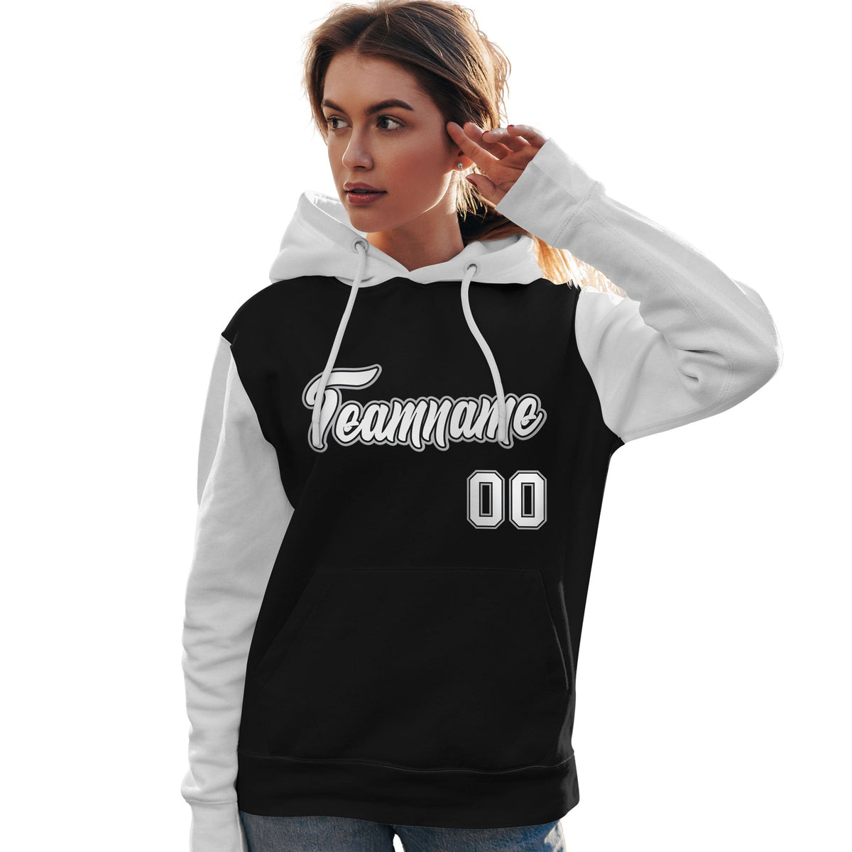 Custom Black White-Gray Raglan Sleeves Pullover Personalized Team Sweatshirt Hoodie| KXKSHOP