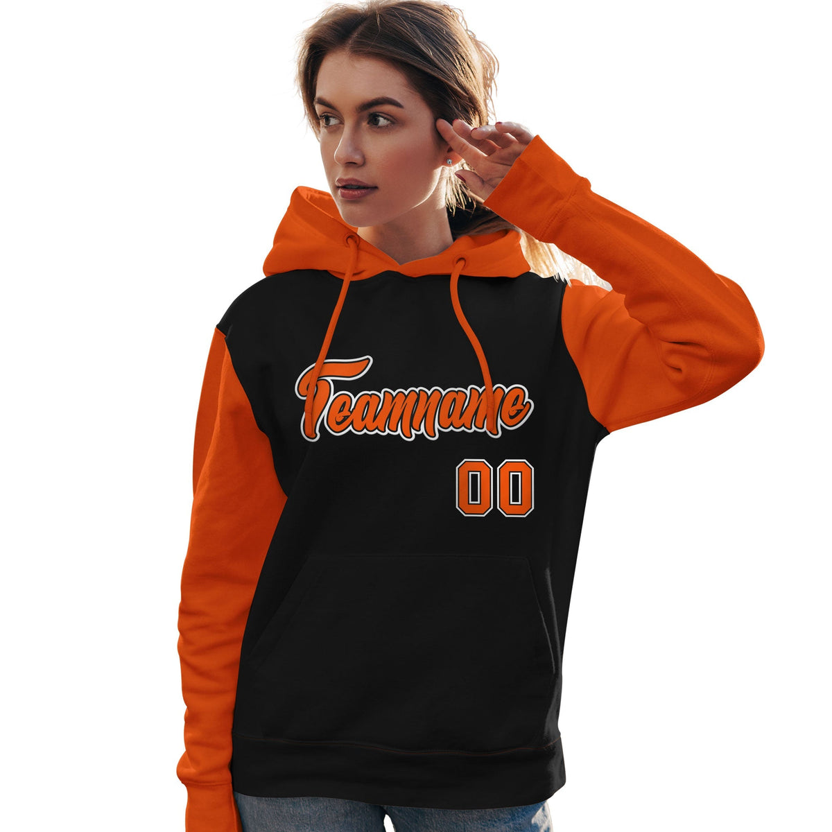 Custom Black Orange-White Raglan Sleeves Pullover Personalized Team Sweatshirt Hoodie| KXKSHOP