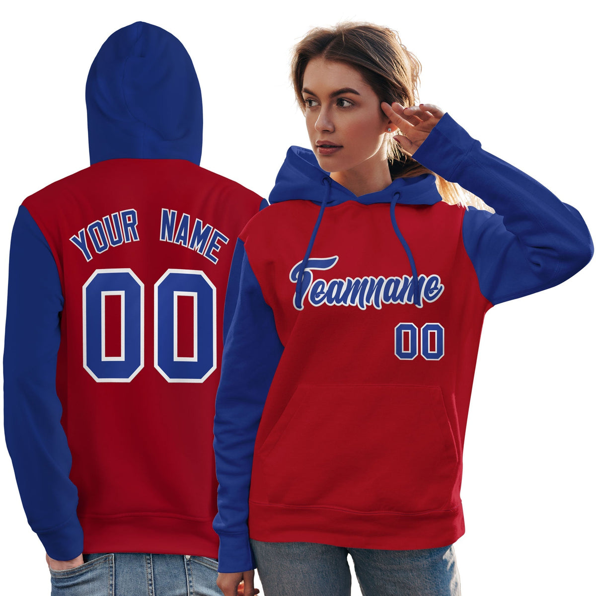 Custom Red Royal-White Raglan Sleeves Pullover Personalized Team Sweatshirt Hoodie| KXKSHOP