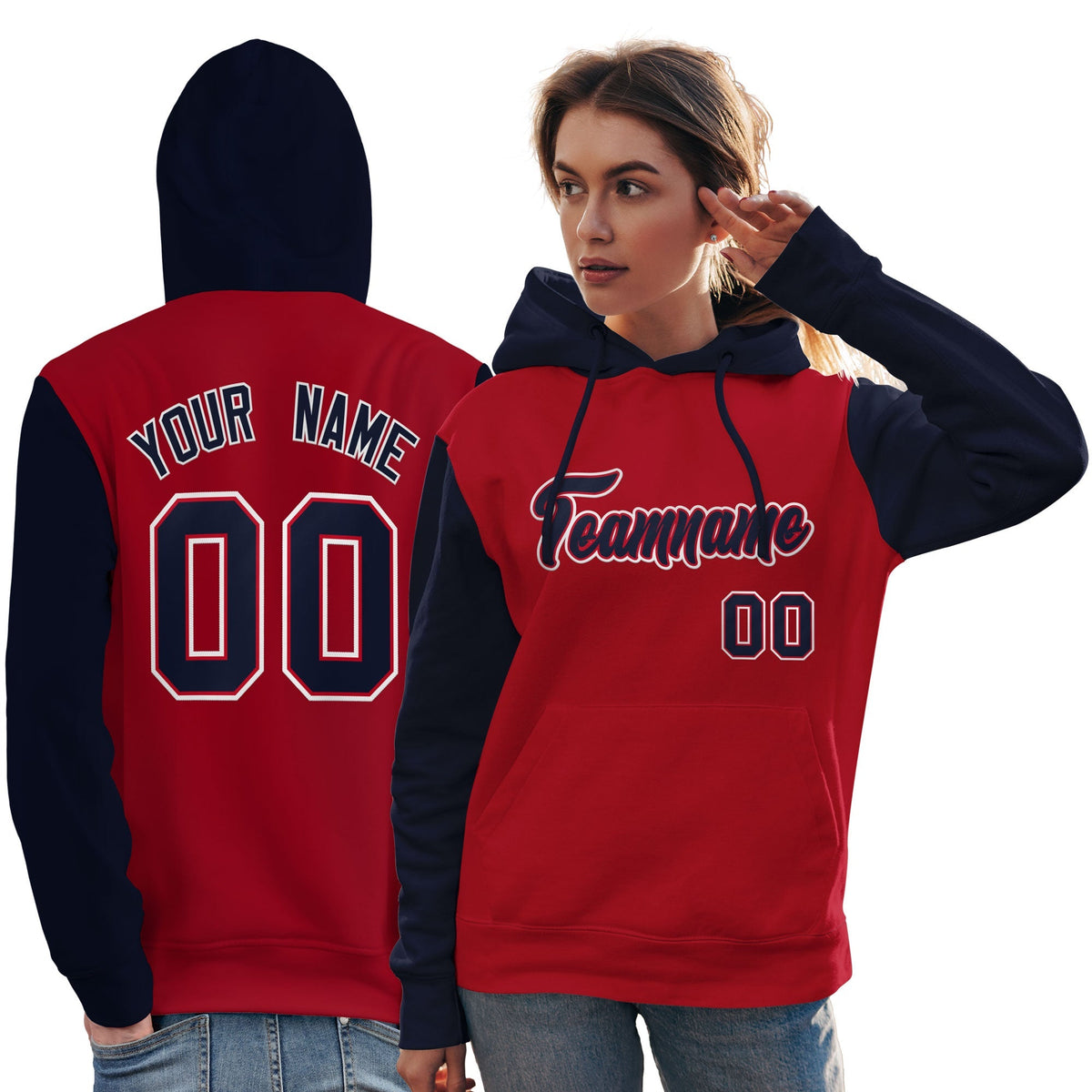 Custom Red Navy-White Raglan Sleeves Pullover Personalized Team Sweatshirt Hoodie| KXKSHOP