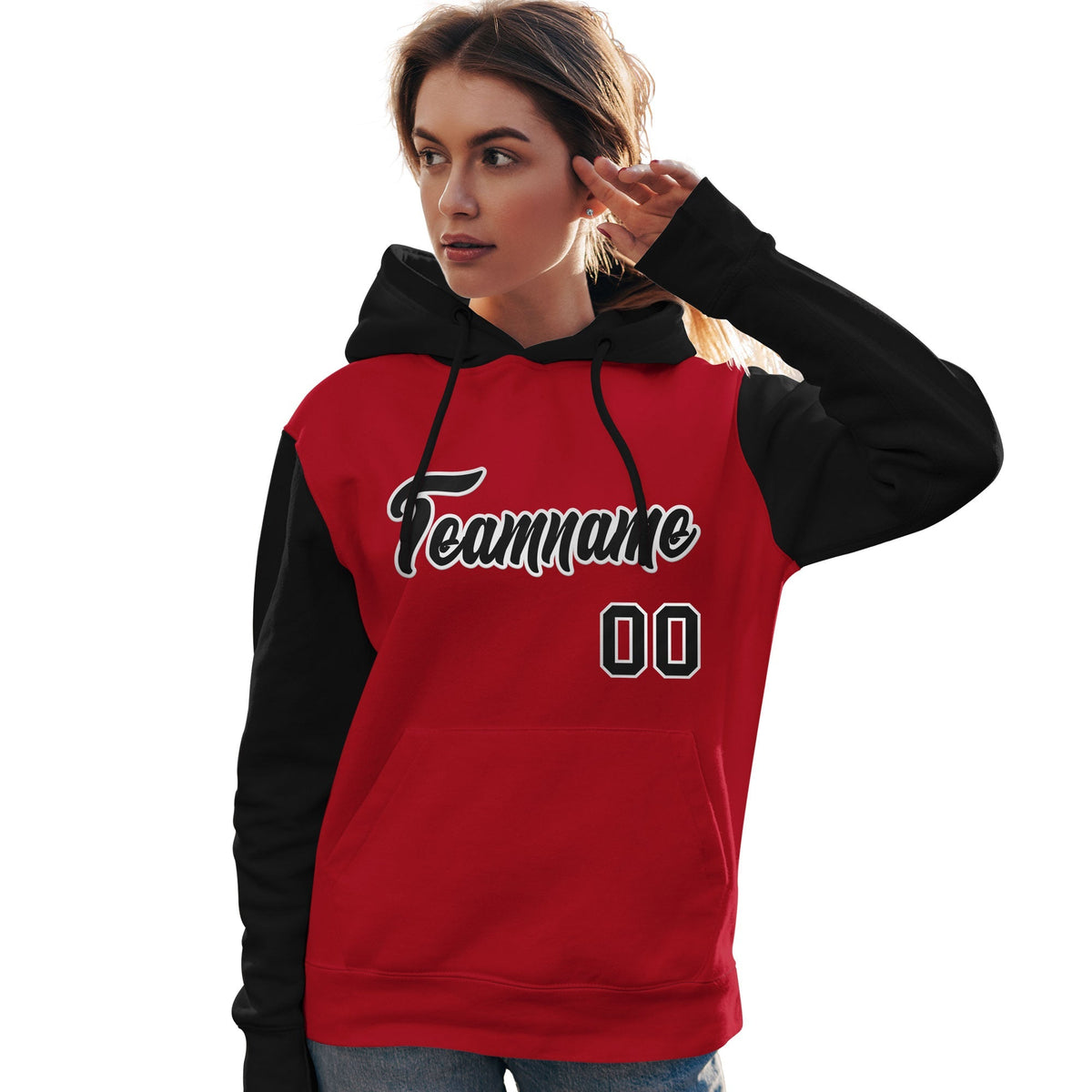 Custom Red Black-White Raglan Sleeves Pullover Personalized Team Sweatshirt Hoodie| KXKSHOP