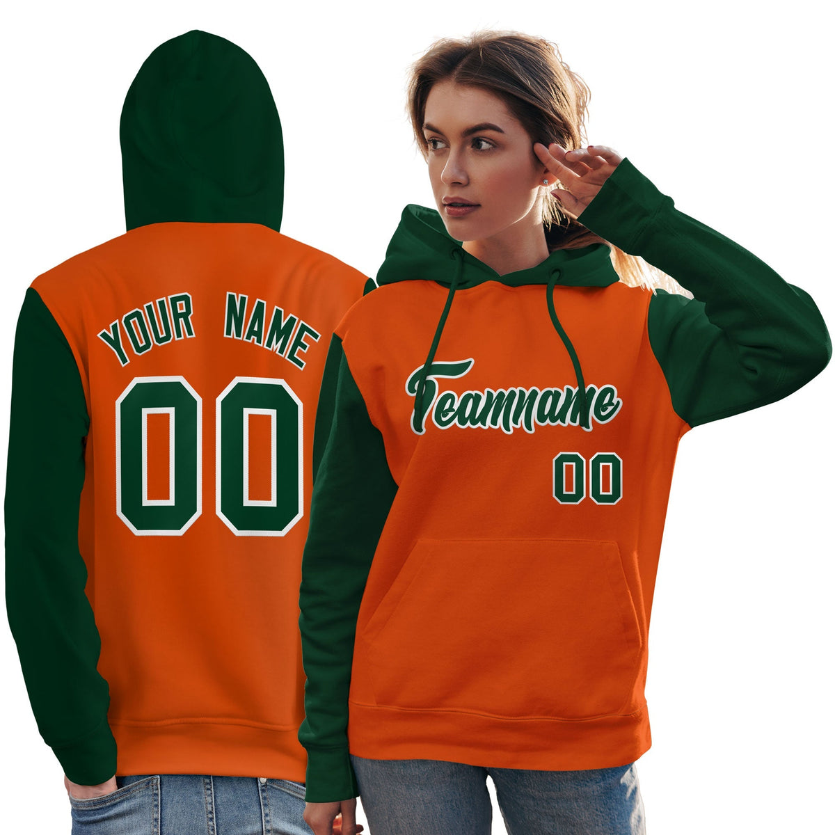 Custom Orange Green-White Raglan Sleeves Pullover Personalized Team Sweatshirt Hoodie| KXKSHOP