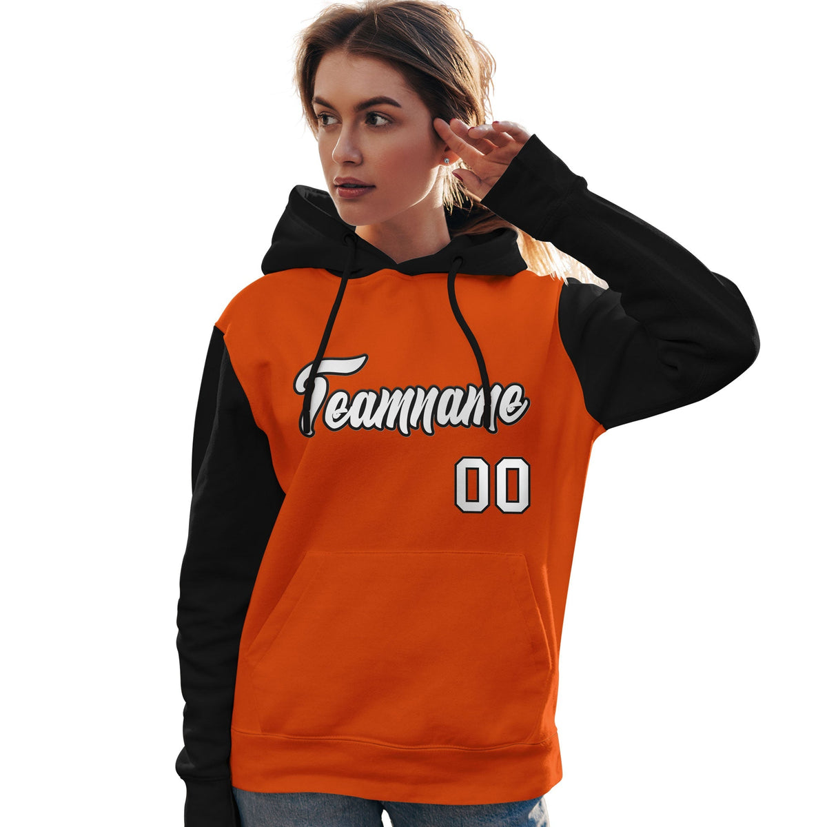 Custom Orange White-Black Raglan Sleeves Pullover Personalized Team Sweatshirt Hoodie| KXKSHOP