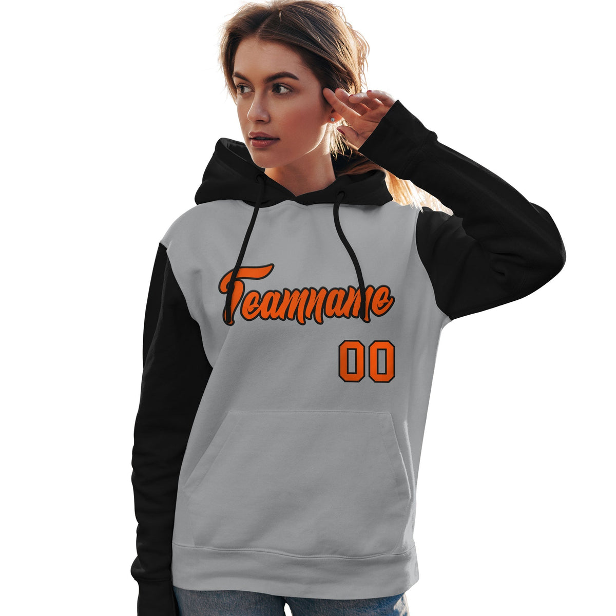 Custom Gray Orange-Black Raglan Sleeves Pullover Personalized Team Sweatshirt Hoodie| KXKSHOP