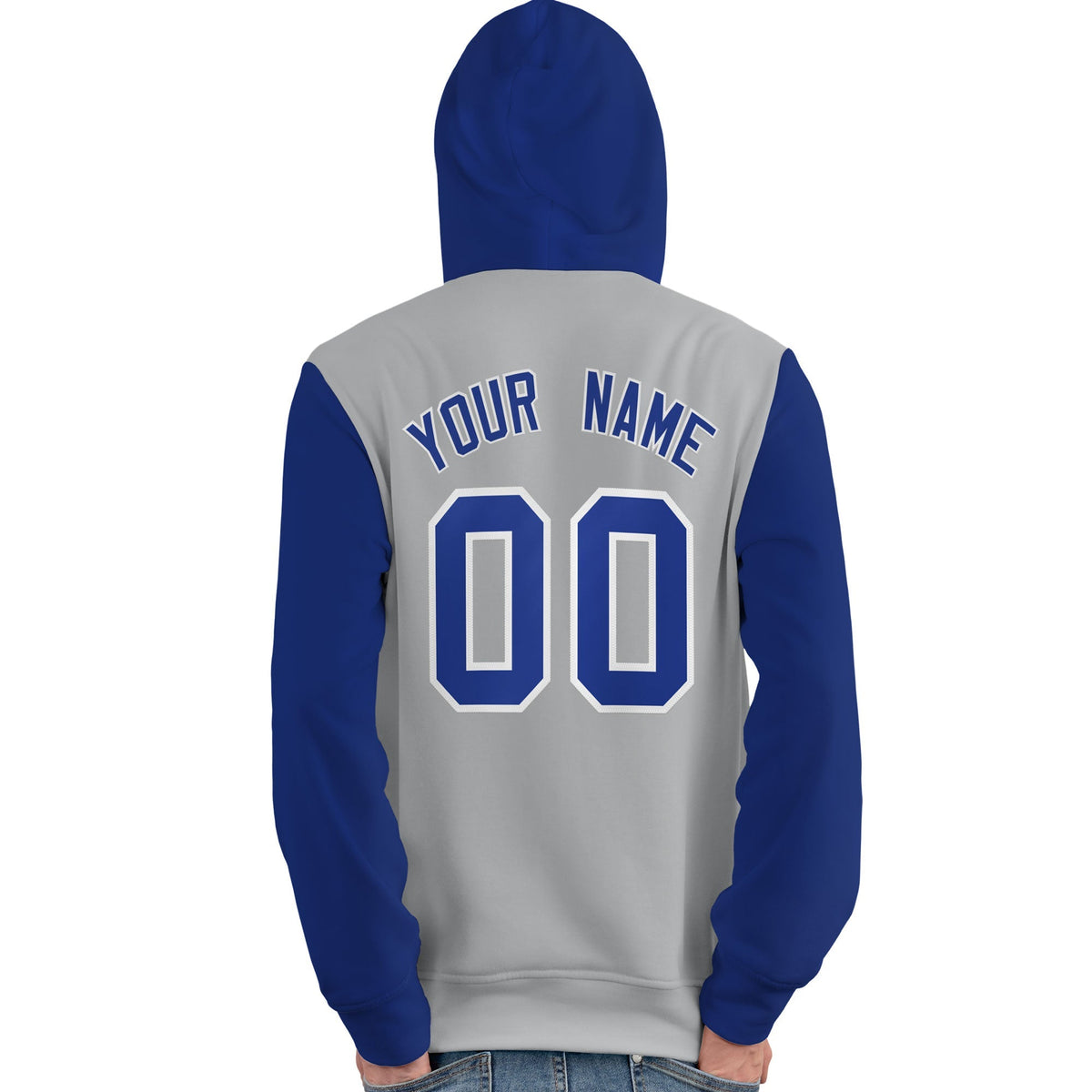 Custom Gray Royal-White Raglan Sleeves Pullover Personalized Team Sweatshirt Hoodie| KXKSHOP