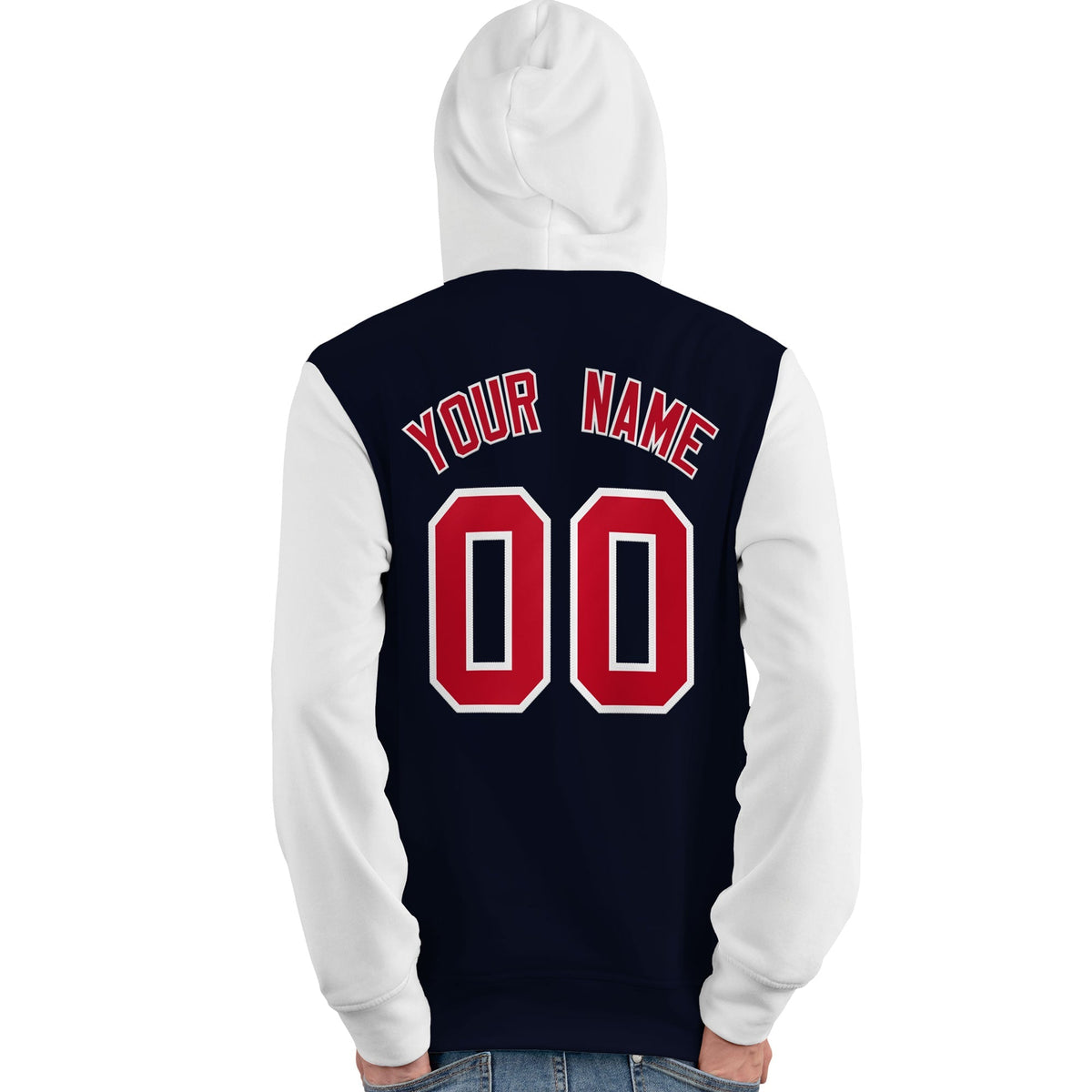 Custom Navy Red-White Raglan Sleeves Pullover Personalized Team Sweatshirt Hoodie| KXKSHOP