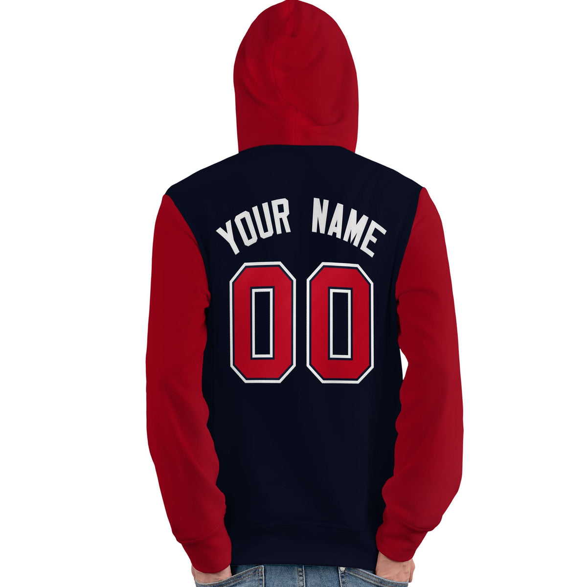 Custom Navy Red-White Raglan Sleeves Pullover Personalized Team Sweatshirt Hoodie| KXKSHOP