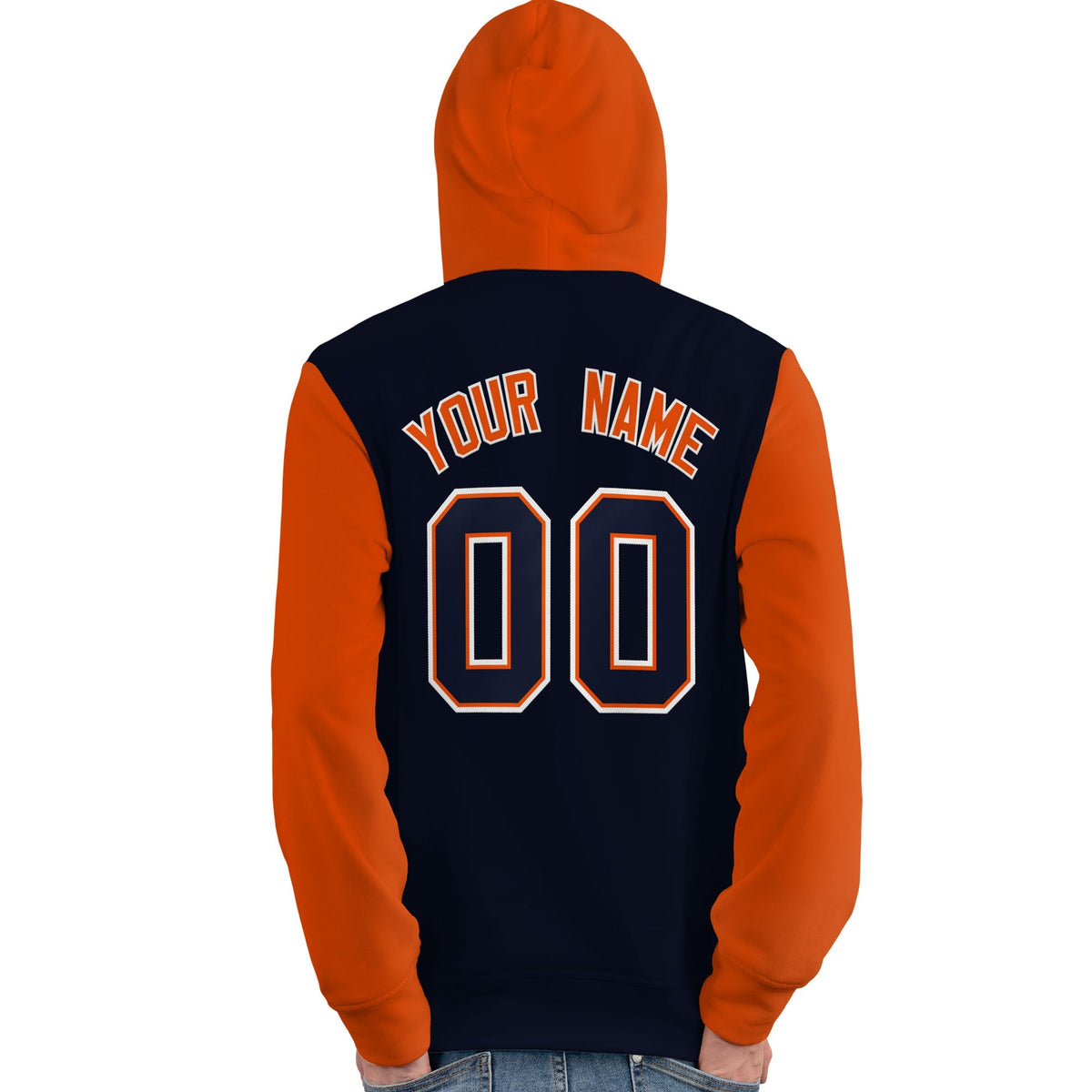 Custom Navy Orange-White Raglan Sleeves Pullover Personalized Team Sweatshirt Hoodie| KXKSHOP