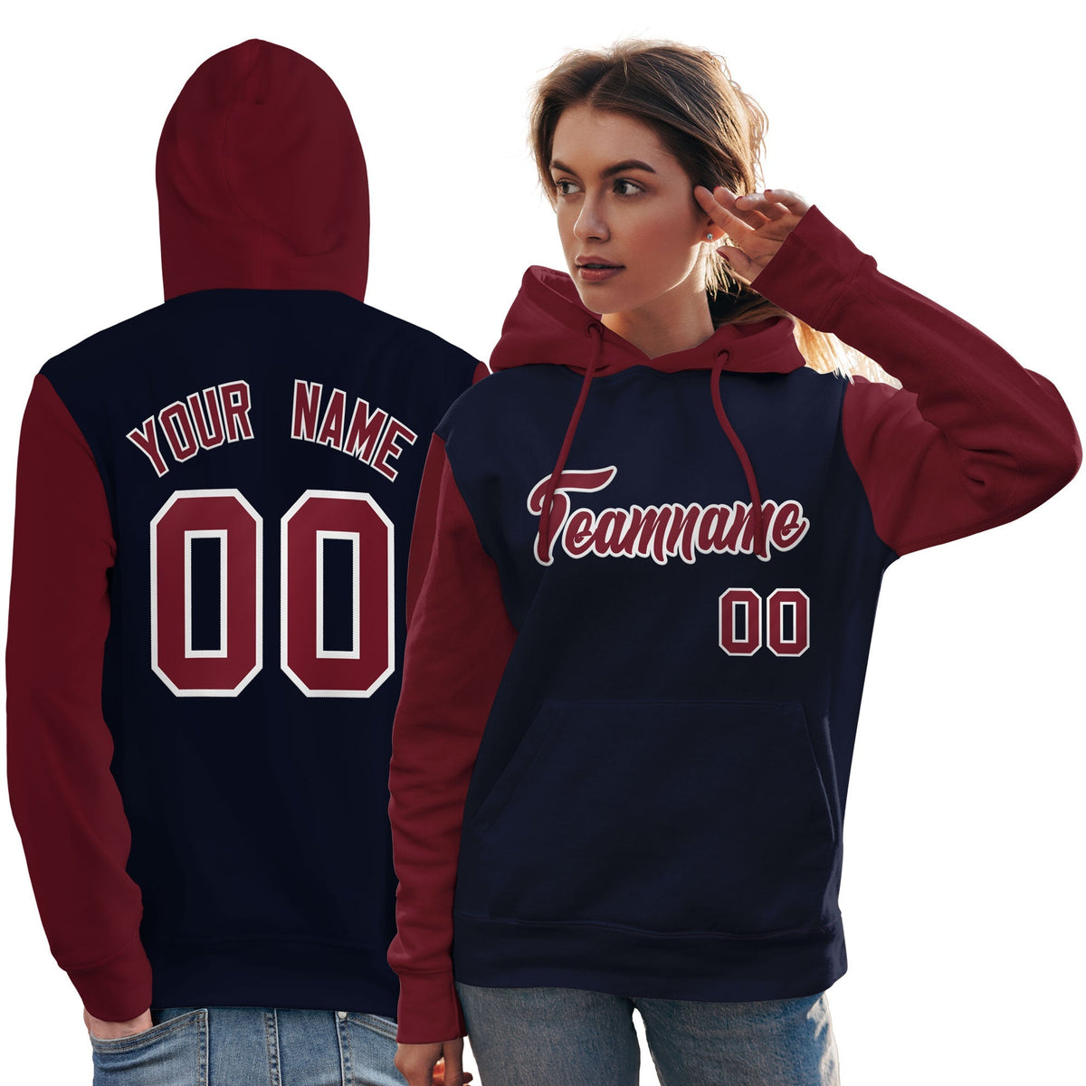 Custom Navy Crimson-White Raglan Sleeves Pullover Personalized Team Sweatshirt Hoodie| KXKSHOP