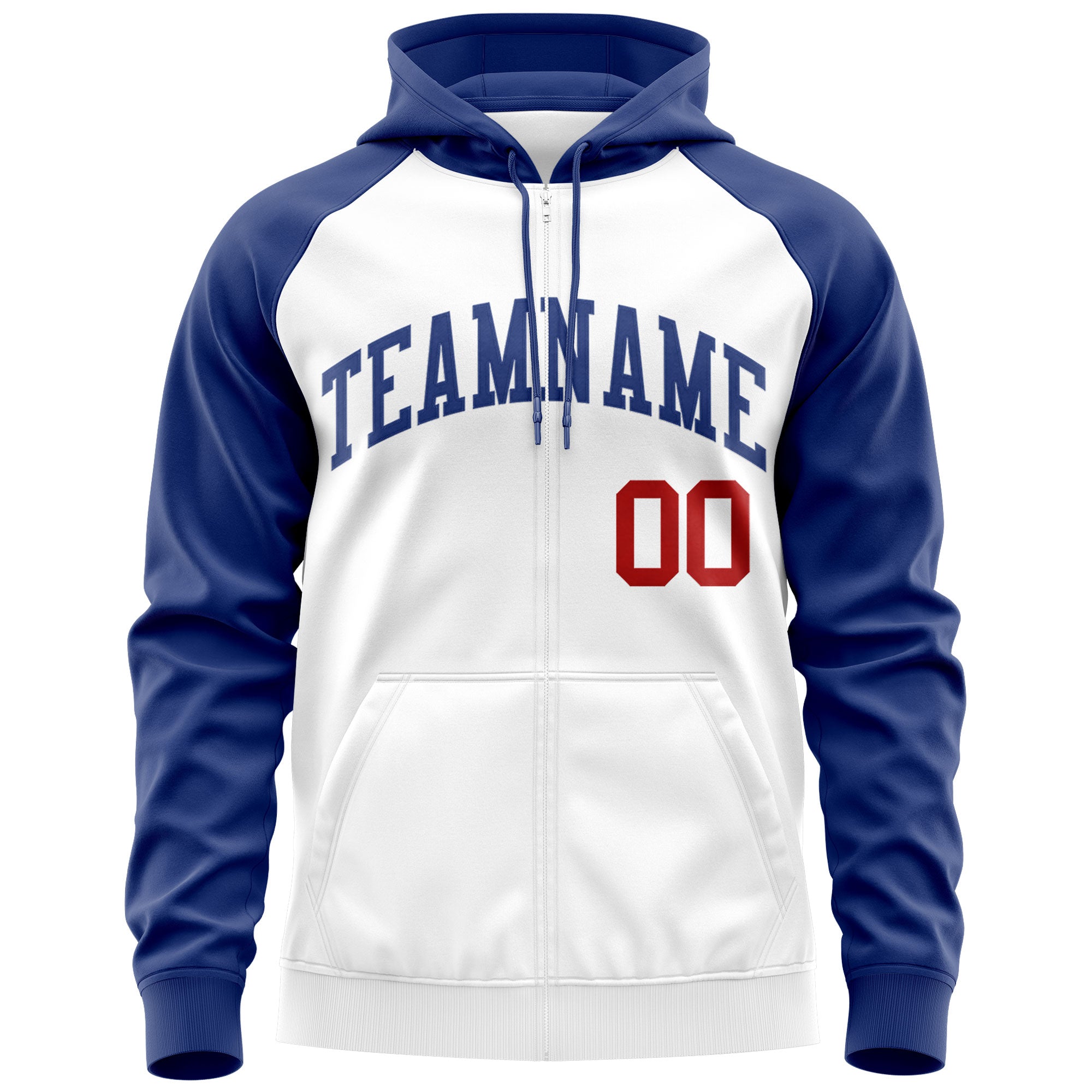 Custom Stitched White Royal Raglan Sleeves Sports Full-Zip Sweatshirt Hoodie| KXKSHOP