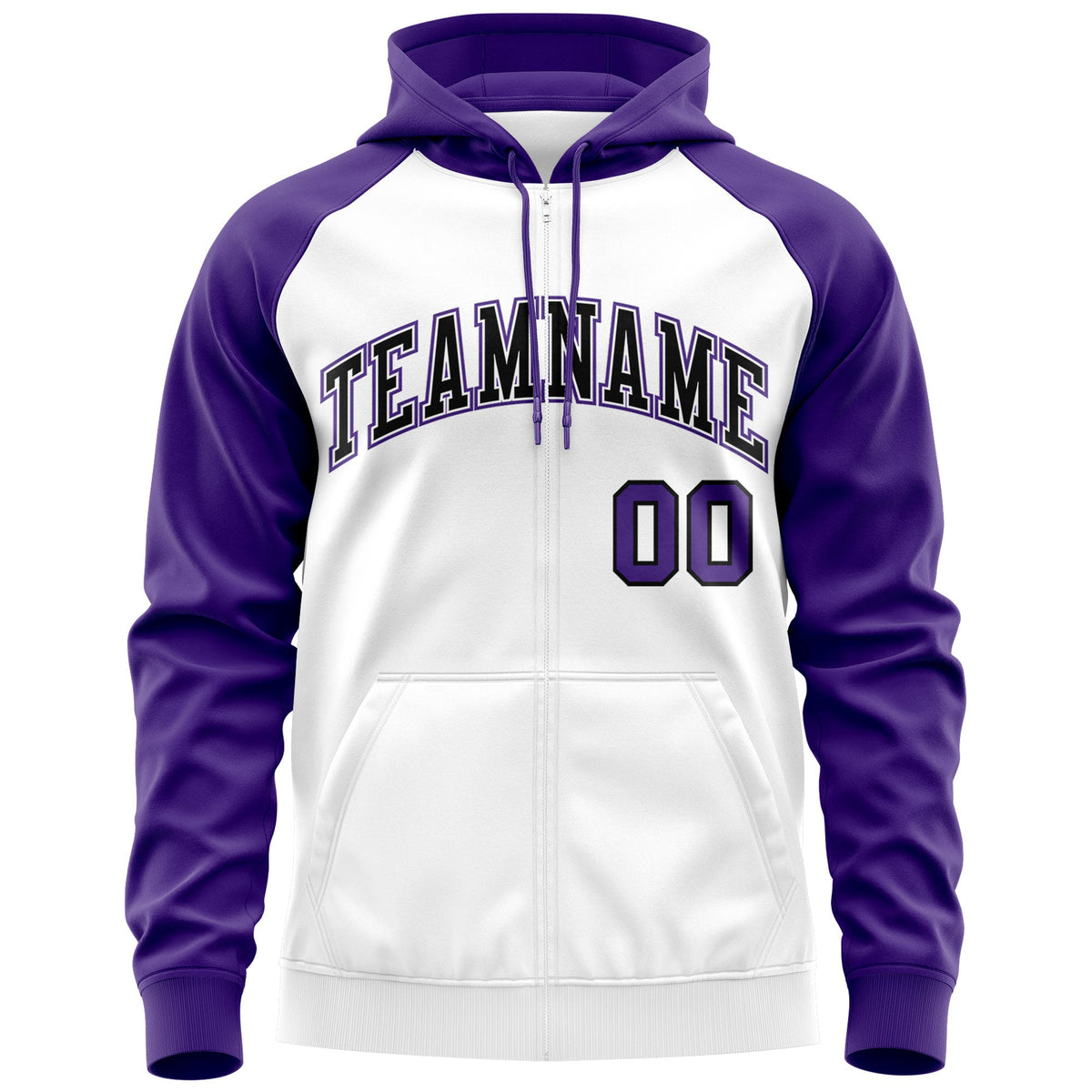 Custom Stitched White Black-Purple Raglan Sleeves Sports Full-Zip Sweatshirt Hoodie| KXKSHOP