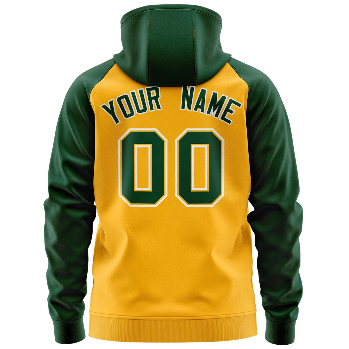 Custom Stitched Gold Green-White Raglan Sleeves Sports Full-Zip Sweatshirt Hoodie| KXKSHOP